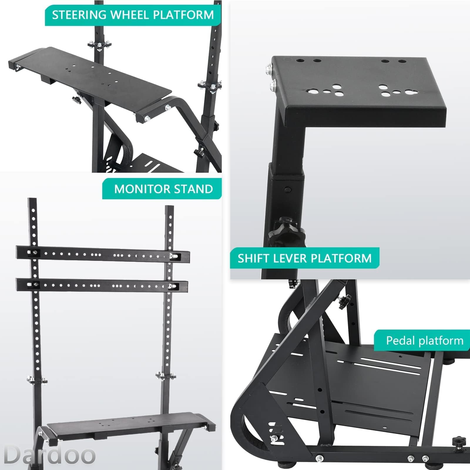 Dardoo G923 Racing Simulator Cockpit with Adjustable Monitor Stand - Compatible with Logitech G29/G920, Thrustmaster T80/T150, Fanatec Wheels - Works with PS4, PC Gaming (Wheel, Pedals, Shifter & Seat Not Included) - Perfect for Home Racing Simulator Setup & Esports Training