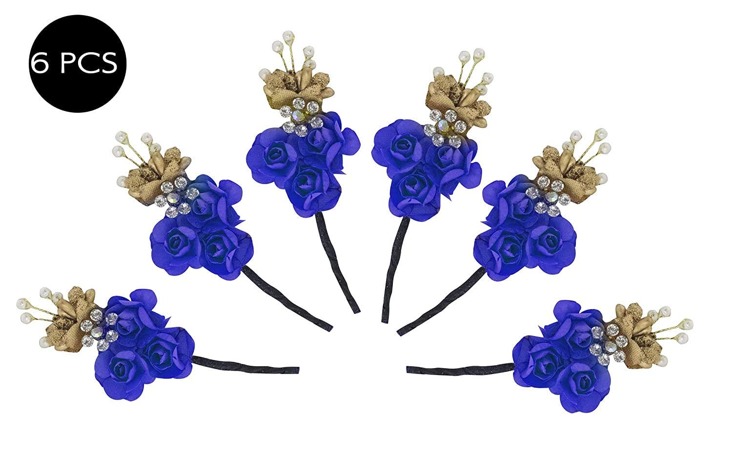 Inaaya Set of 6 Rose Flower Hair Pins for Women & Girls - Elegant Juda Bun Decorations - Perfect for Weddings, Parties & Everyday Hairstyles