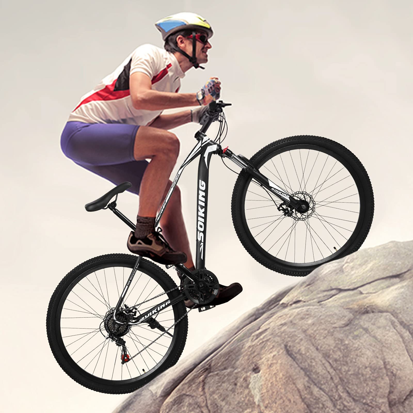 **29-Inch Mountain Bike for Adults & Kids Age 10-12 - High Carbon Steel Frame, 21-Speed Gears, Front & Rear Disc Brakes - Ideal for Road Cycling, Urban Commuting & Off-Road Adventures**    *(Use Cases: Perfect for daily commuting, weekend trail rides, fitness training, and outdoor exploration for men, women, and teens.)*