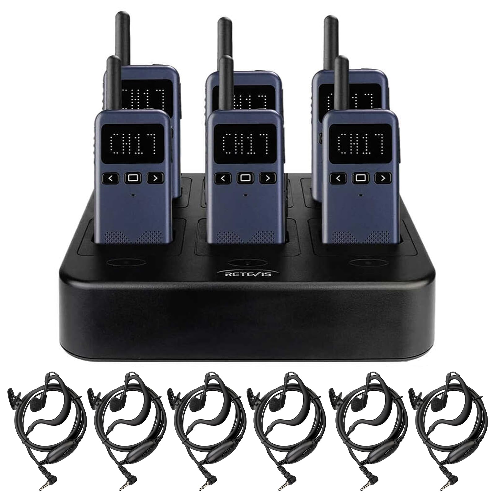 Retevis RB19P 3 Watt High Power GMRS Walkie Talkies - Long Range Two Way Radios with Earpiece & Multi-Unit Charger (6 Pack) - Ideal for Restaurants, Retail Stores, Schools, Construction Sites, and Outdoor Adventures