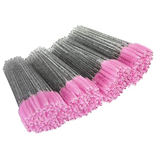 Tifanso 200PCS Disposable Eyelash Brushes - Black & Pink Mascara Wands, Spoolie Brushes for Eyelash Extensions & Eyebrow Grooming - Perfect for Salon, Home Use & Professional Makeup Artists