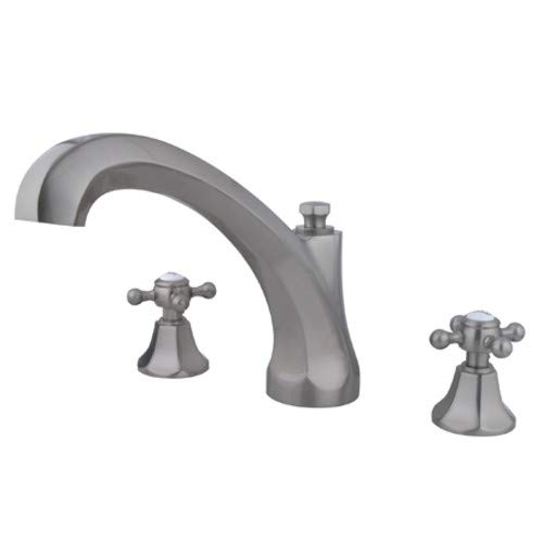 Kingston Brass KS4328BX Brushed Nickel Roman Tub Filler with Metal Cross Handle - Premium Bathroom Faucet for Freestanding & Clawfoot Tubs - Perfect for Luxury Bathrooms & Spa Retreats
