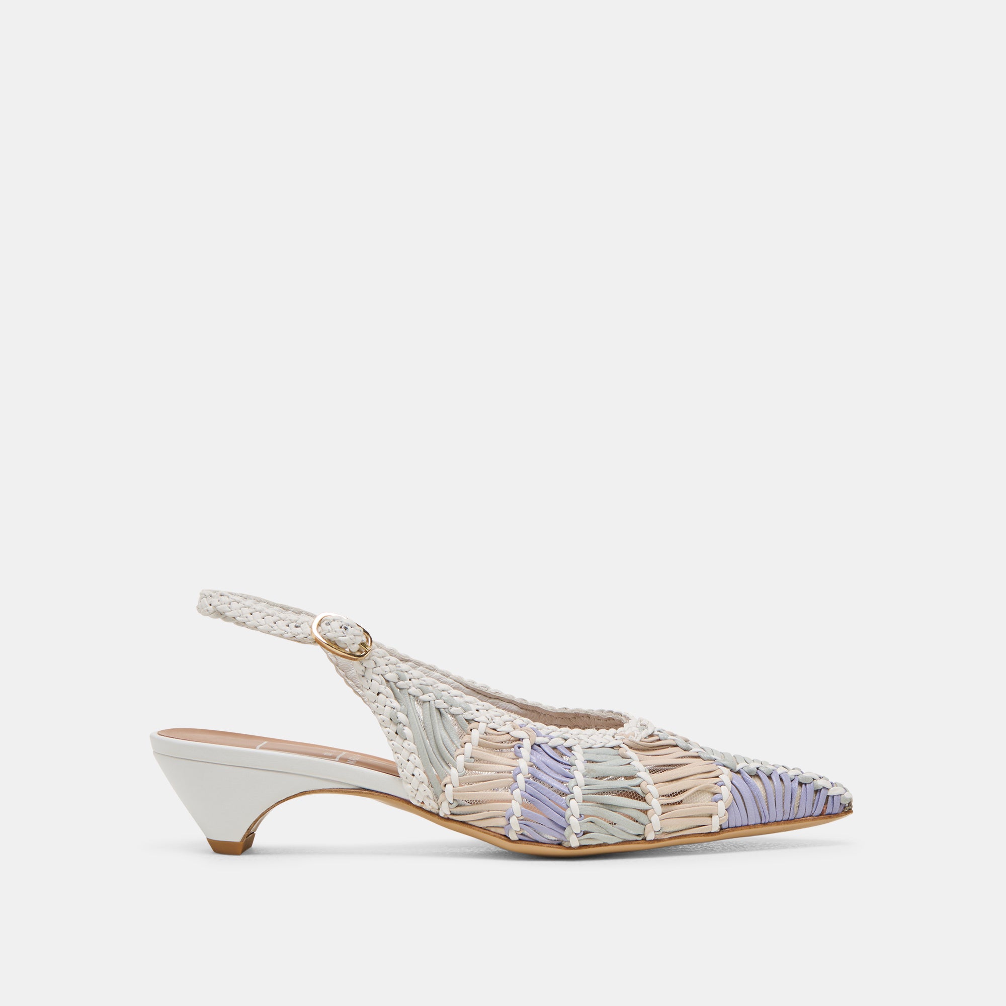 DAFNEY Women's White Multi Woven Leather Heels - Comfortable High Heel Pumps for Office, Party & Special Occasions