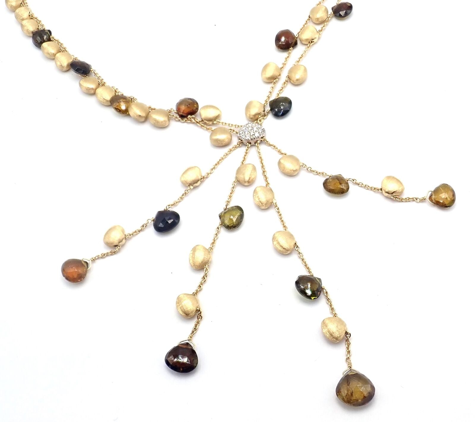 Authentic Marco Bicego 18k Yellow Gold Confetti Diamond Topaz Tassel Necklace - Elegant Statement Jewelry for Weddings, Parties & Special Occasions