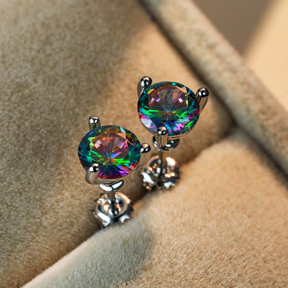 3 Prong Martini Screw Back Round Diamond 925 Sterling Silver Stud Earrings for Women & Teens | Hypoallergenic 6/7/8mm | Valentine's Day, Engagement & Jewelry Gifts | Perfect for Parties, Weddings & Everyday Wear