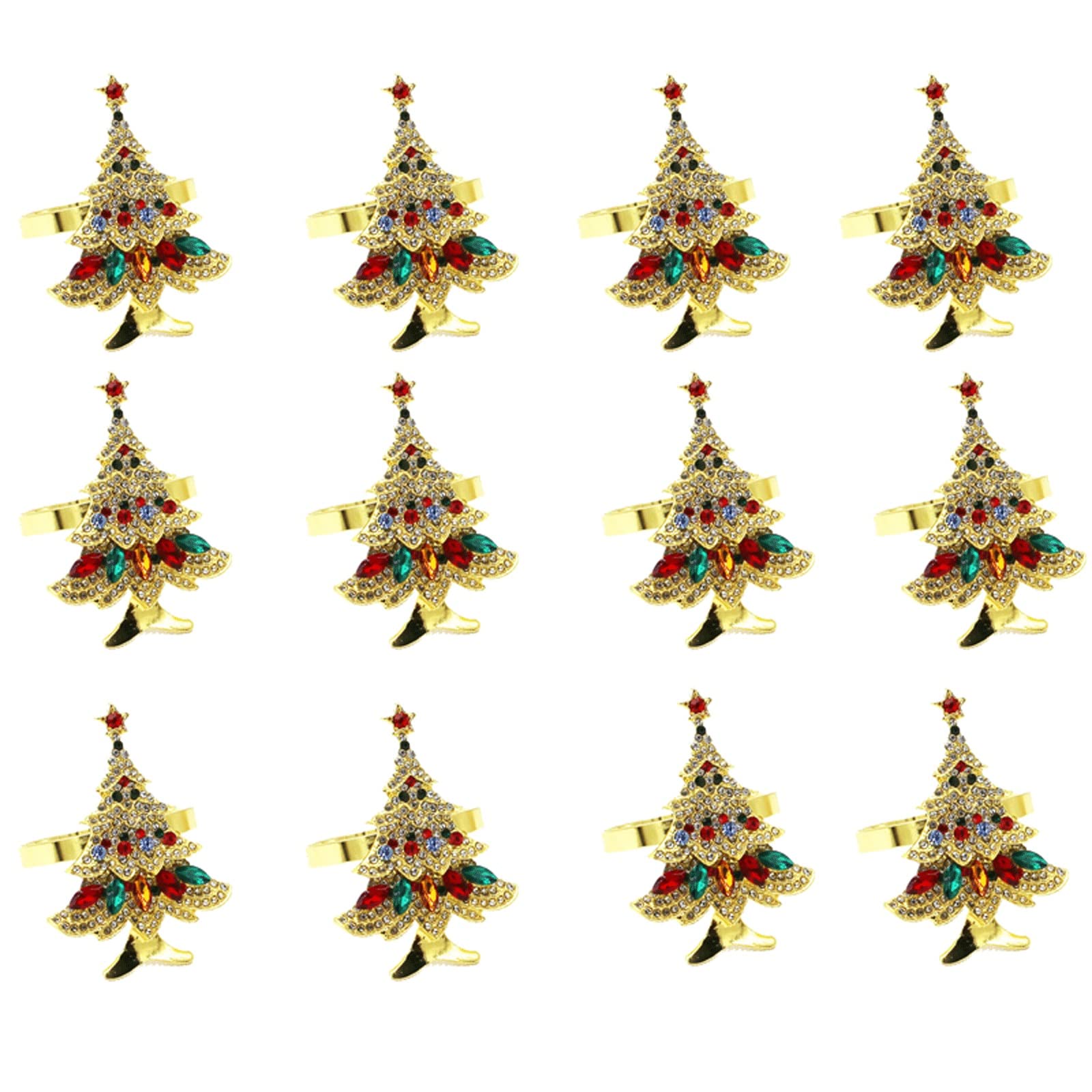 Christmas Tree Napkin Rings - 12pcs Diamond Napkin Holders for Wedding & Party Decor
