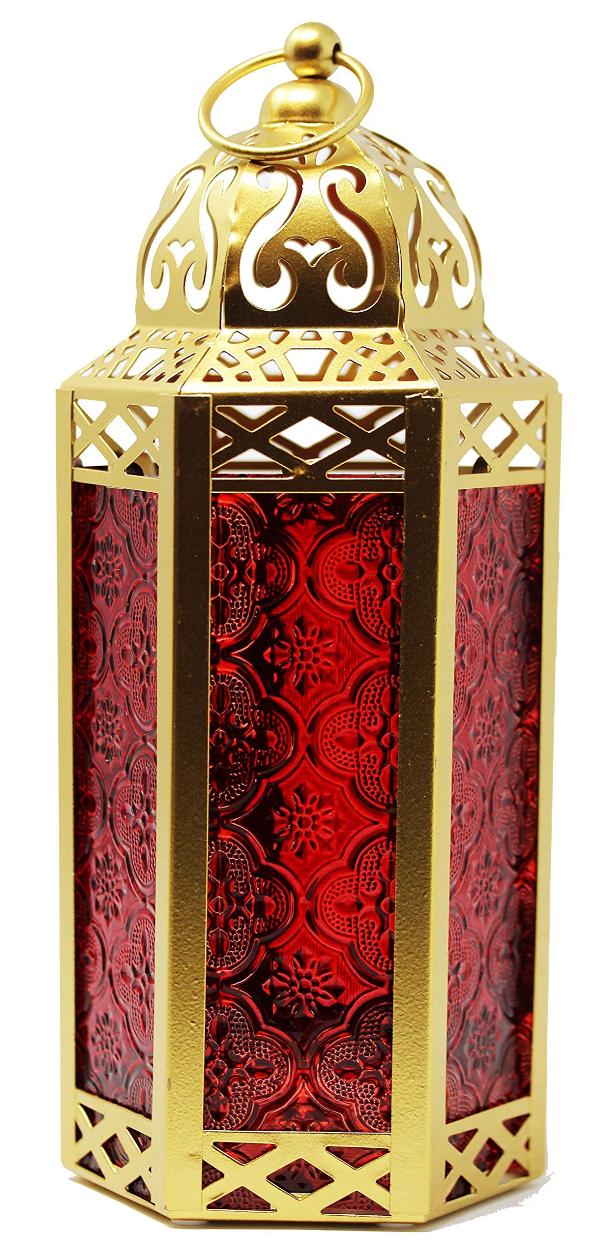 Gold Moroccan Candle Lantern - Decorative Glass Candle Holder for Table or Hanging | Ramadan Decor, Wedding Centerpiece, Indoor Home & Outdoor Patio Decor | Perfect for Dining Table, Garden Party, Boho Wedding Decorations