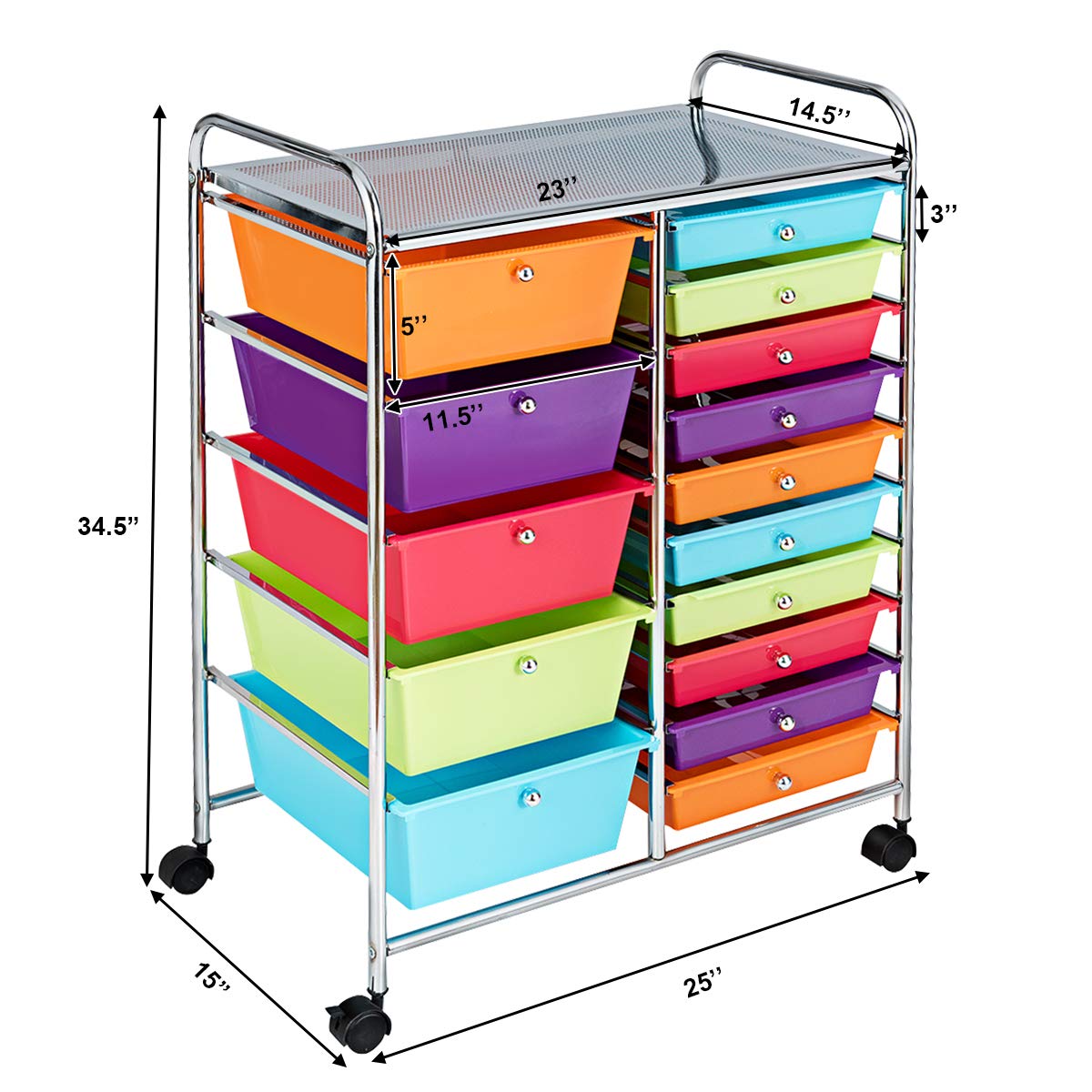 RELAX4LIFE 15-Drawer Rolling Storage Cart - Mobile Craft Organizer for Art Supplies, School & Office - Multi-Color Utility Cart with Wheels - Perfect for Classroom, Salon, Teacher & Home Organization
