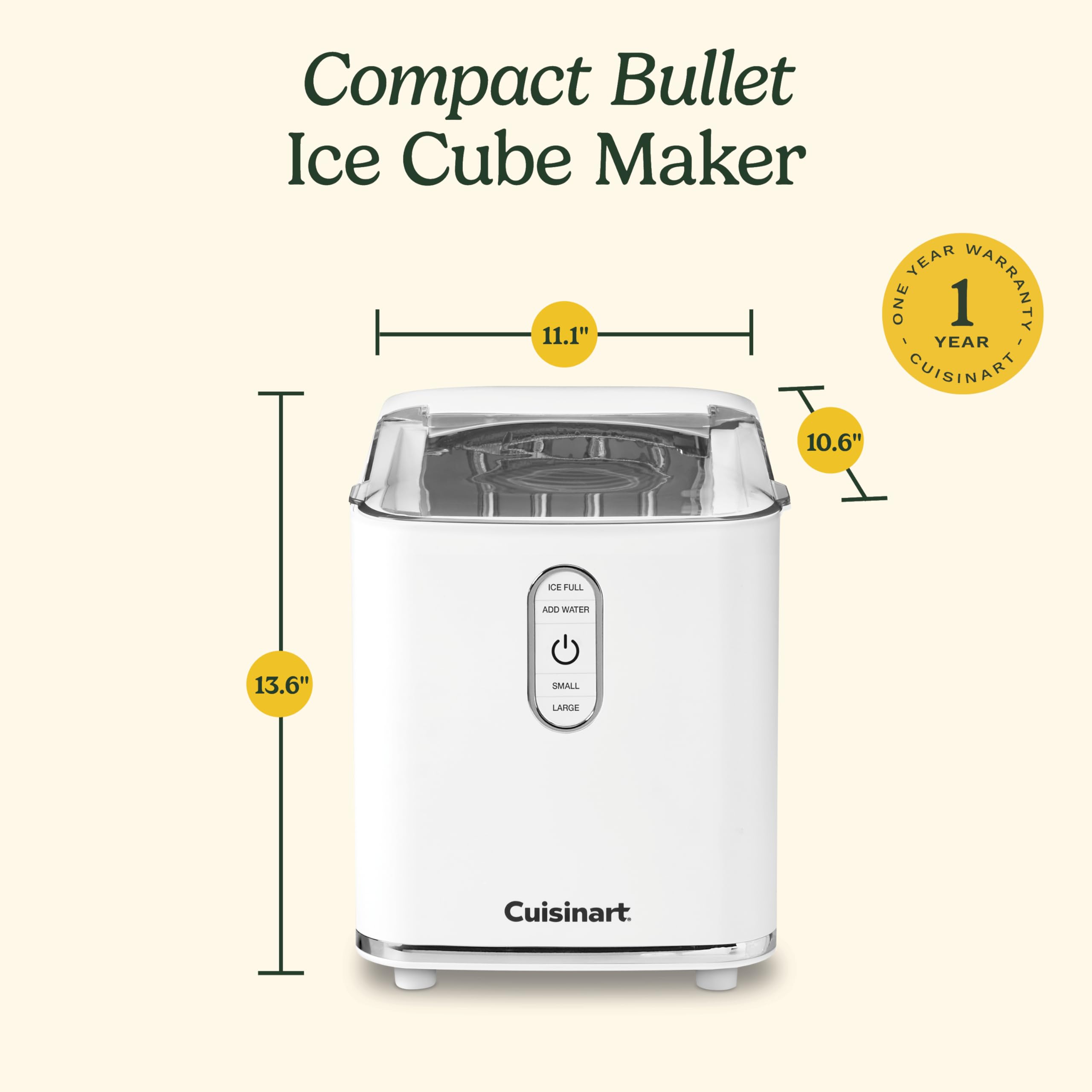 Cuisinart IMC-2 Compact Bullet Ice Cube Maker - Fast Countertop Ice Machine for Home, Office, Bar, and Cocktail Parties