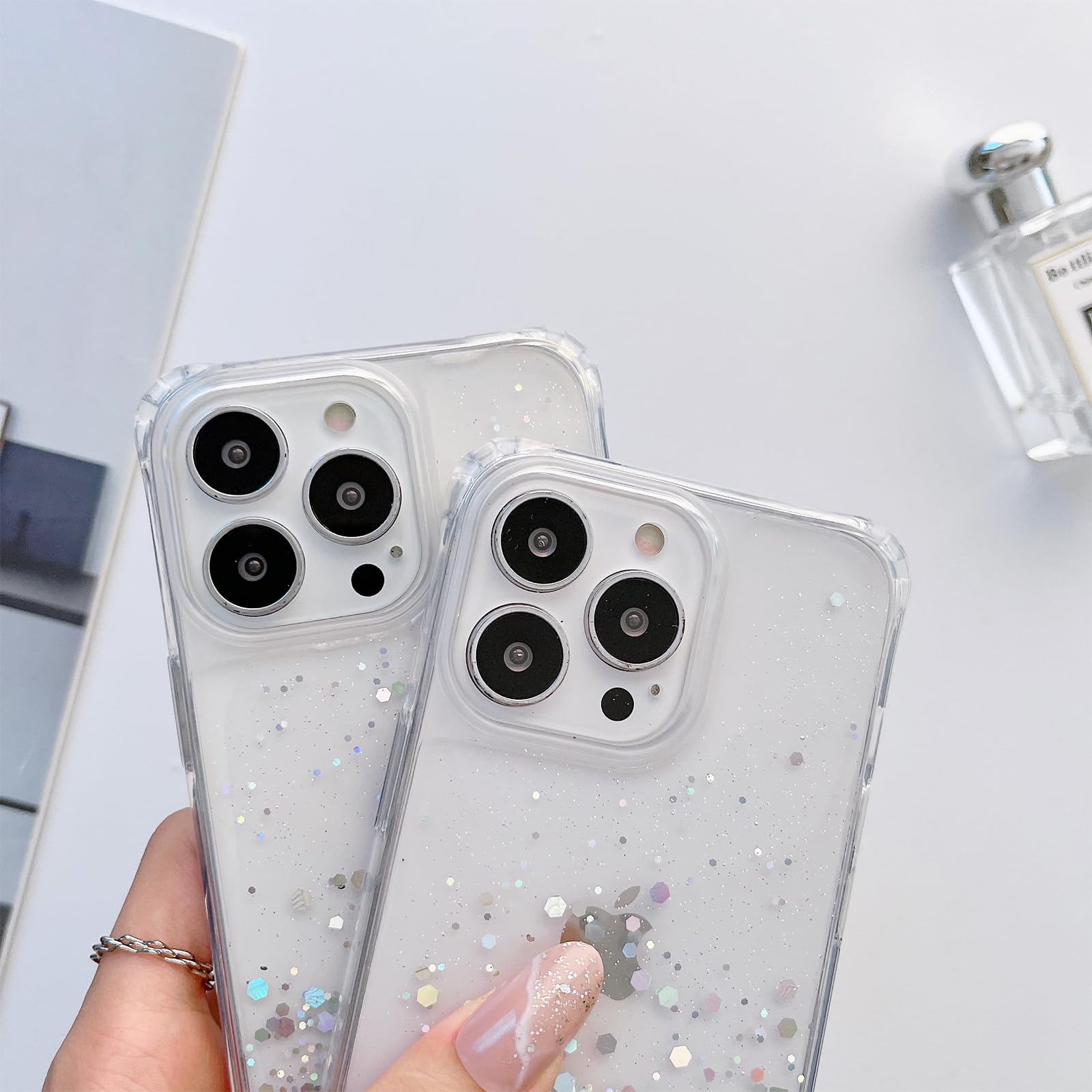 **iPhone 15 Pro Strap Case with Adjustable Crossbody Lanyard - Clear Glitter Shockproof TPU Cover with Soft Bumper for Women & Girls - Crystal Clear Design for Daily Use & Travel**