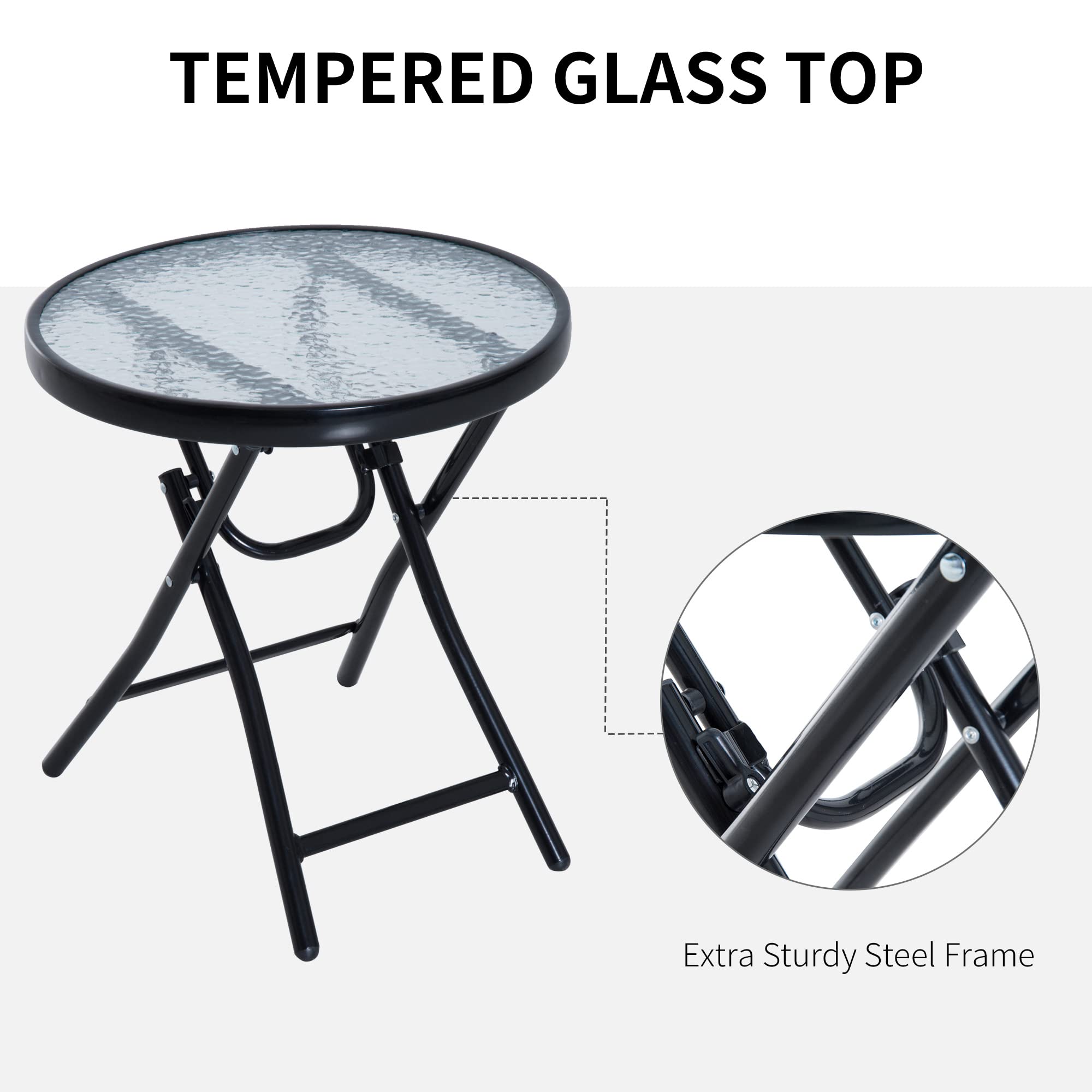 Outsunny 3-Piece Outdoor Rocking Bistro Set - Grey Patio Furniture with Folding Chairs & Glass Coffee Table for Garden, Deck, Backyard | Perfect for Relaxing, Entertaining & Outdoor Dining