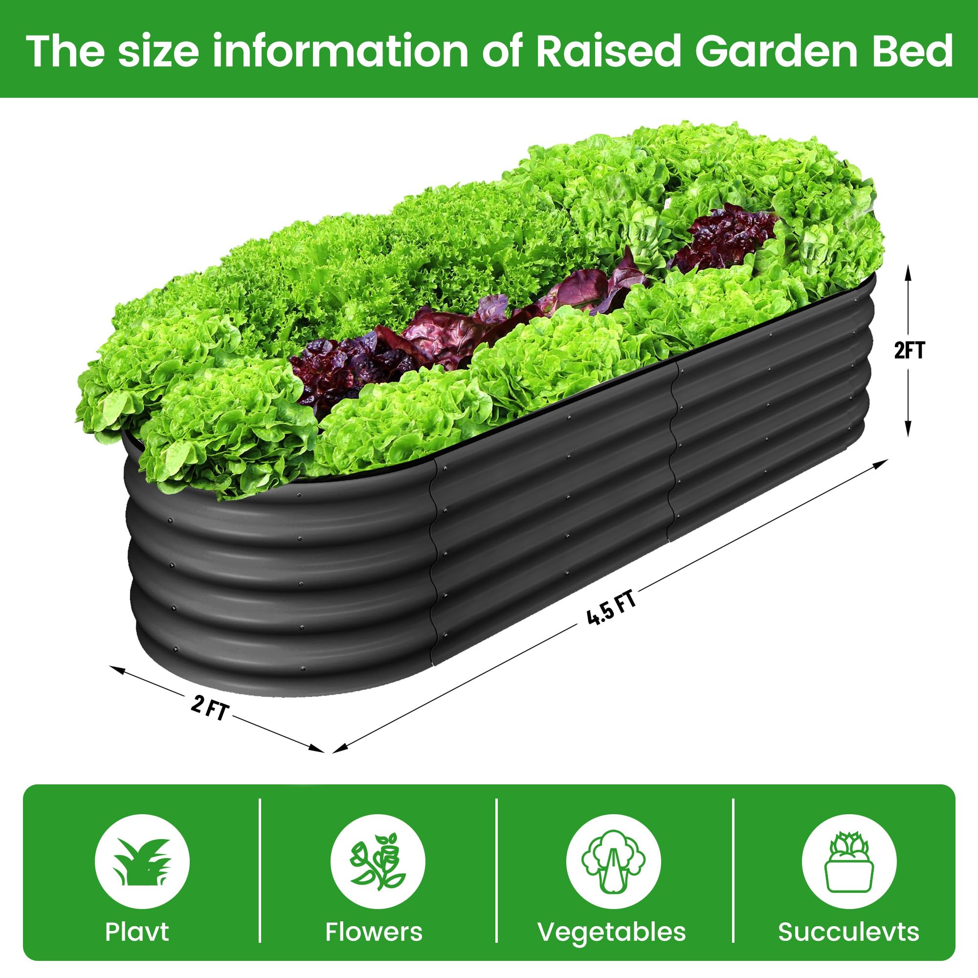 GARVEE 2-Pack 4.5' x 2' x 2' Galvanized Steel Oval Raised Garden Beds - Outdoor Metal Planter Boxes for Vegetables, Flowers, Herbs | Tool-Free Assembly, Open Base Design | Perfect for Backyard Gardening, Patio Decor & Urban Farming (Grey)