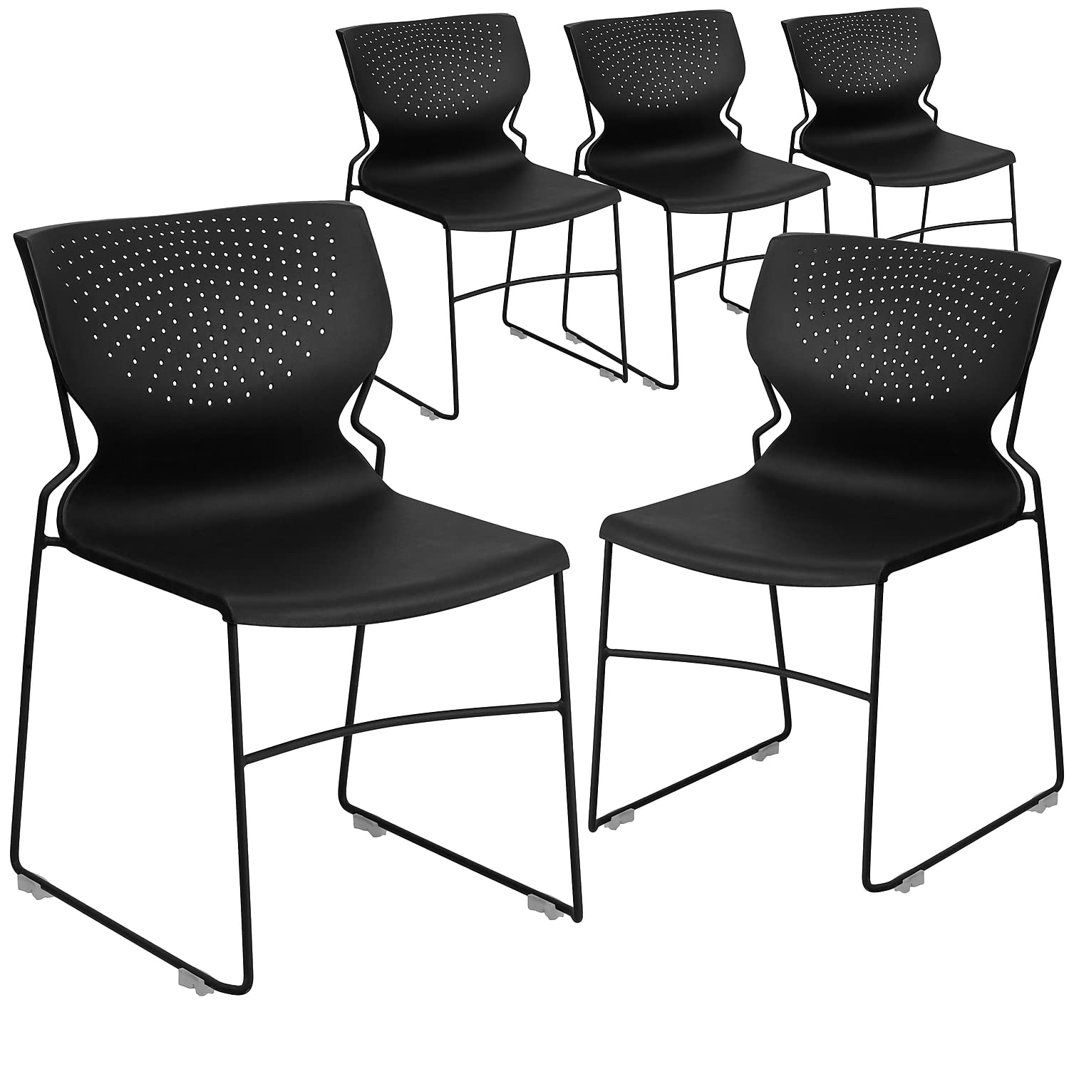 Flash Furniture 5-Pack HERCULES Series Stack Chairs - 661 lb Capacity, Black Full Back & Powder Coated Frame - Perfect for Offices, Events, and Conference Rooms