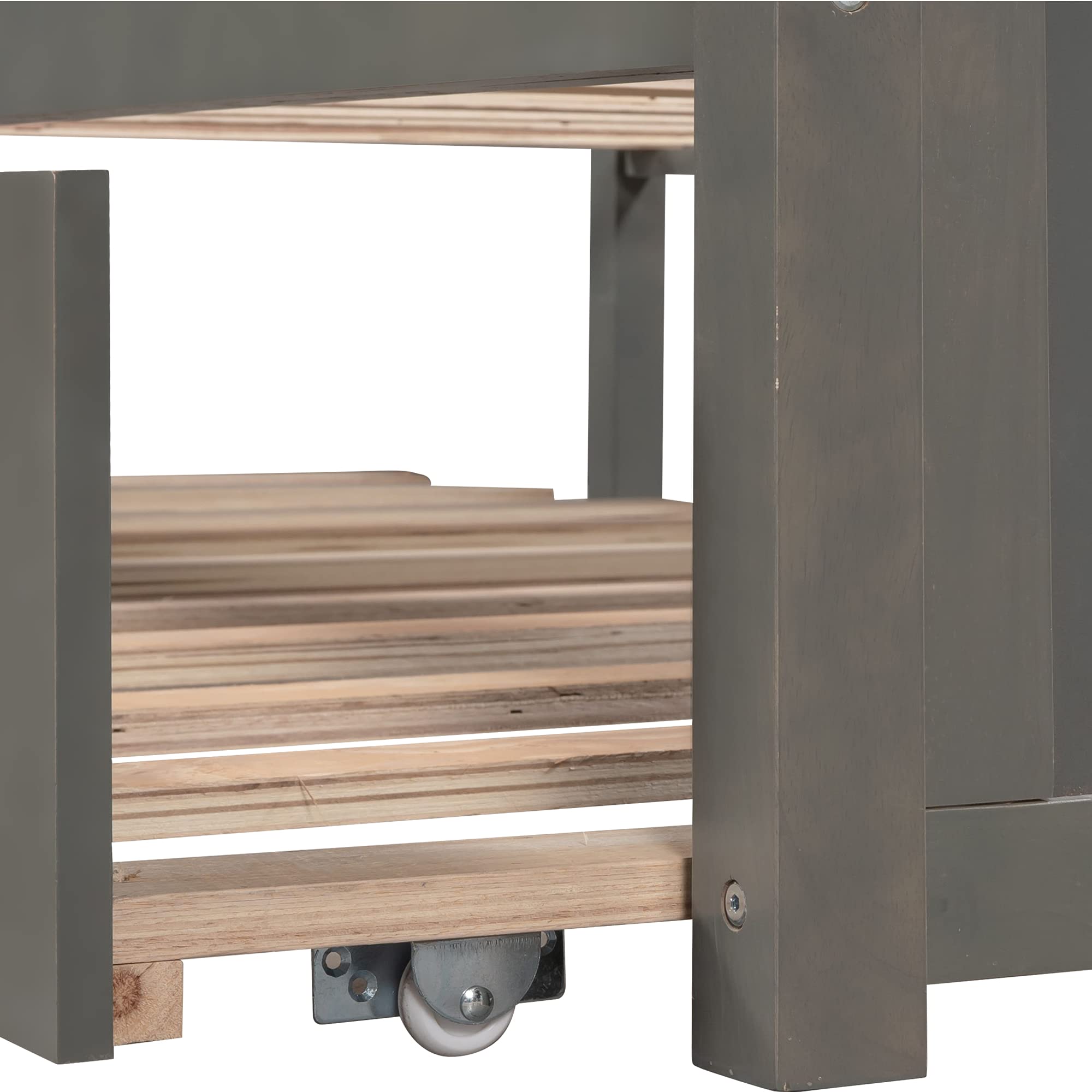 **P PURLOVE Twin Bed Frame with Trundle - Solid Wood Daybed with Headboard for Kids, Teens & Adults - Space-Saving Gray Twin Size Bed for Guest Rooms, Dorms & Small Spaces**