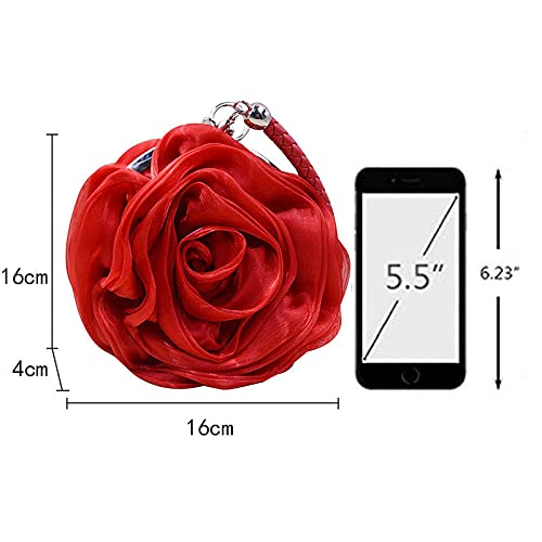 Millya Women's Rose Floral Evening Clutch Bag - Handmade Wedding Prom Tote with Chain Shoulder Strap (A-Red) | Perfect for Parties, Date Nights & Formal Events