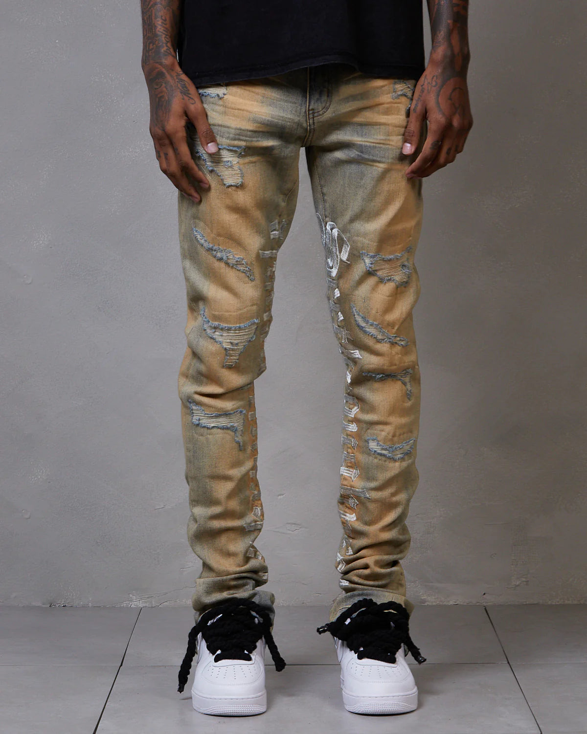 NOAH JEAN Dirty Wash Distressed Denim Jeans for Men - Stylish & Comfortable for Casual Wear, Street Style & Everyday Outfits