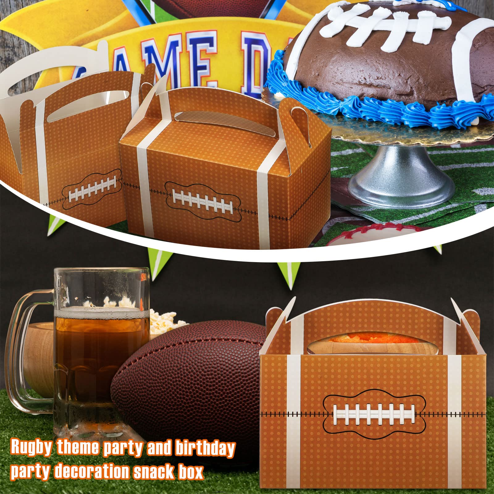 Marspark 30-Piece Football Themed Treat Boxes - Brown Cardboard Snack Containers with Handles for Football Party Decorations, Rugby Game Snacks & Sports Themed Events - Perfect for Tailgating, Birthday Parties & Team Celebrations
