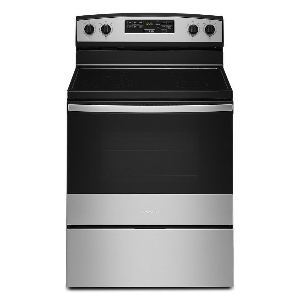 Amana AER6603SMS 30 Inch Electric Range with Extra Large Oven Window - Perfect for Baking, Roasting & Family Cooking in Modern Kitchens