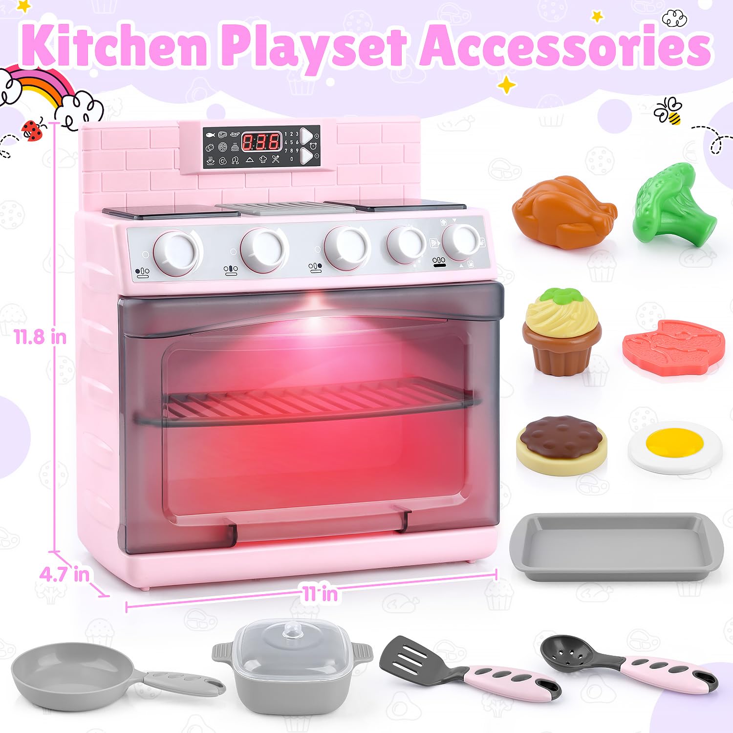 Best Kids Play Kitchen Set - PLAY Toy Oven with 11 Realistic Accessories, Cooking Sounds & Lights | Pretend Play Cooking Toy for Toddlers Ages 3+ | Perfect Gift for Girls & Boys | Great for Birthday, Christmas & Role Play Fun