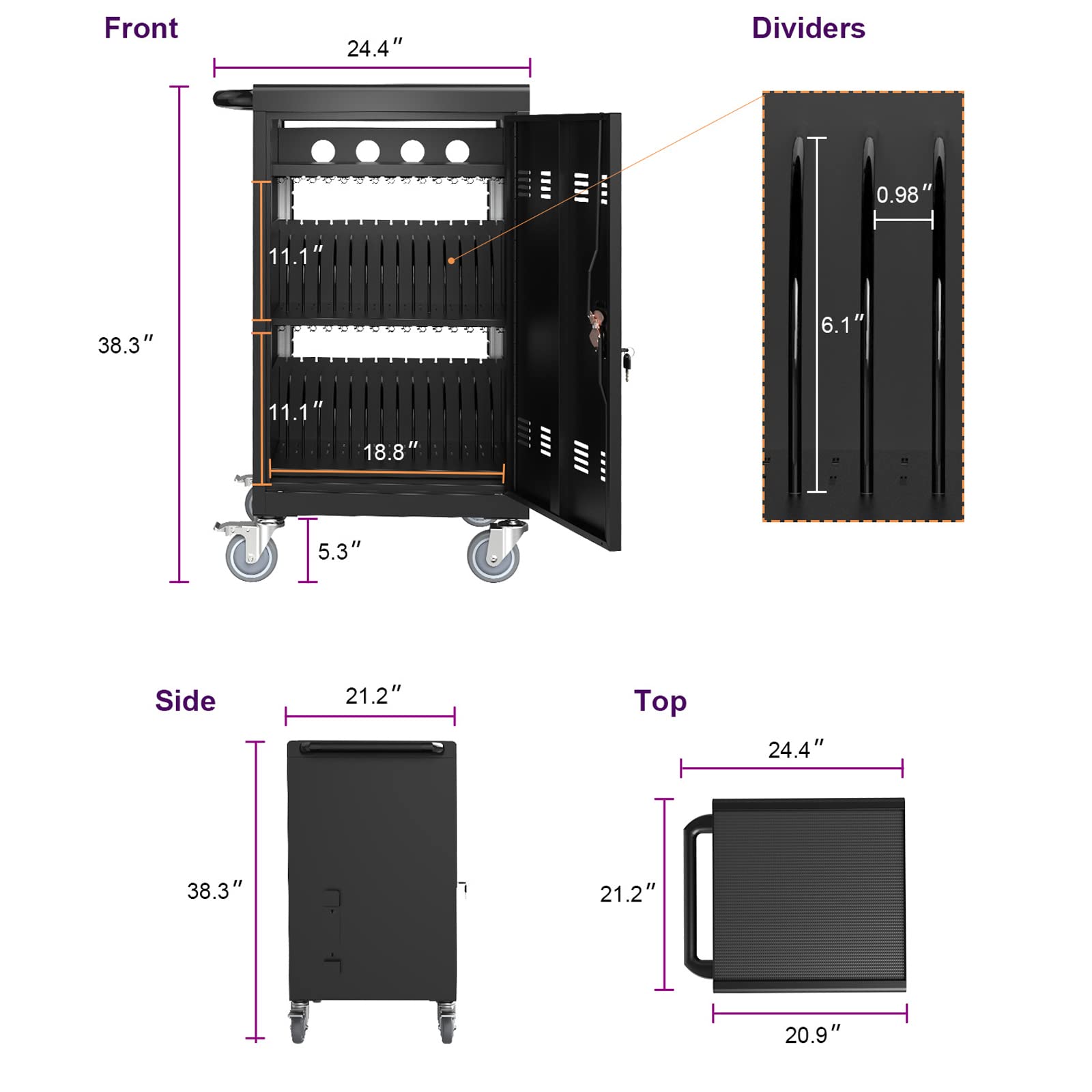 32-Port Mobile Charging Cart with Lockable Wheels - Fast Charging Station for iPads, Tablets, Laptops & Chromebooks - Secure Storage Cart for Schools, Hospitals, Offices & Libraries - Perfect for Classroom Device Management & Shared Workspace Charging