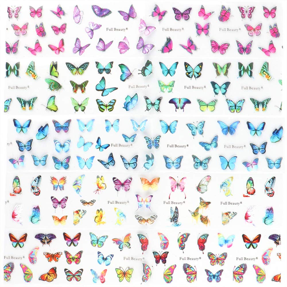 10 Sheets Butterfly Nail Art Foil Transfer Stickers - Holographic Nail Decals for Manicure, DIY Nail Designs - Perfect for Party, Wedding, Salon & Home Nail Art Decoration