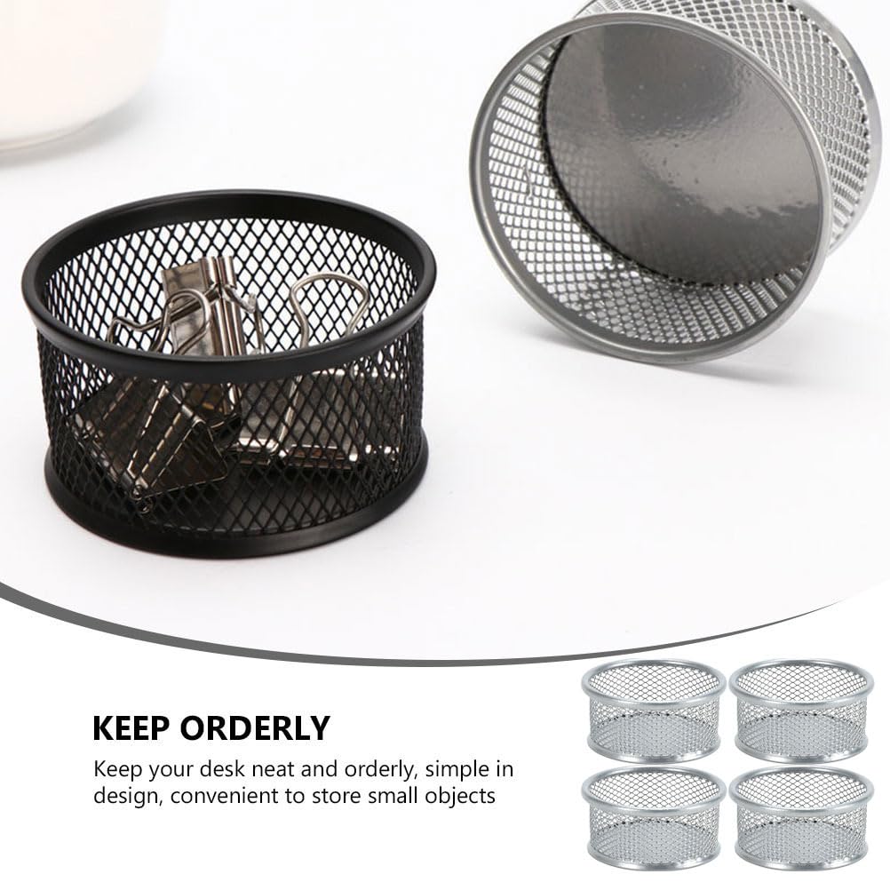 4Pcs Silver Iron Wire Mesh Paper Clip Holder for Desk - Office Desk Organizer & Paper Clip Dispenser - Perfect for Office, School, Home, and Workspace Organization