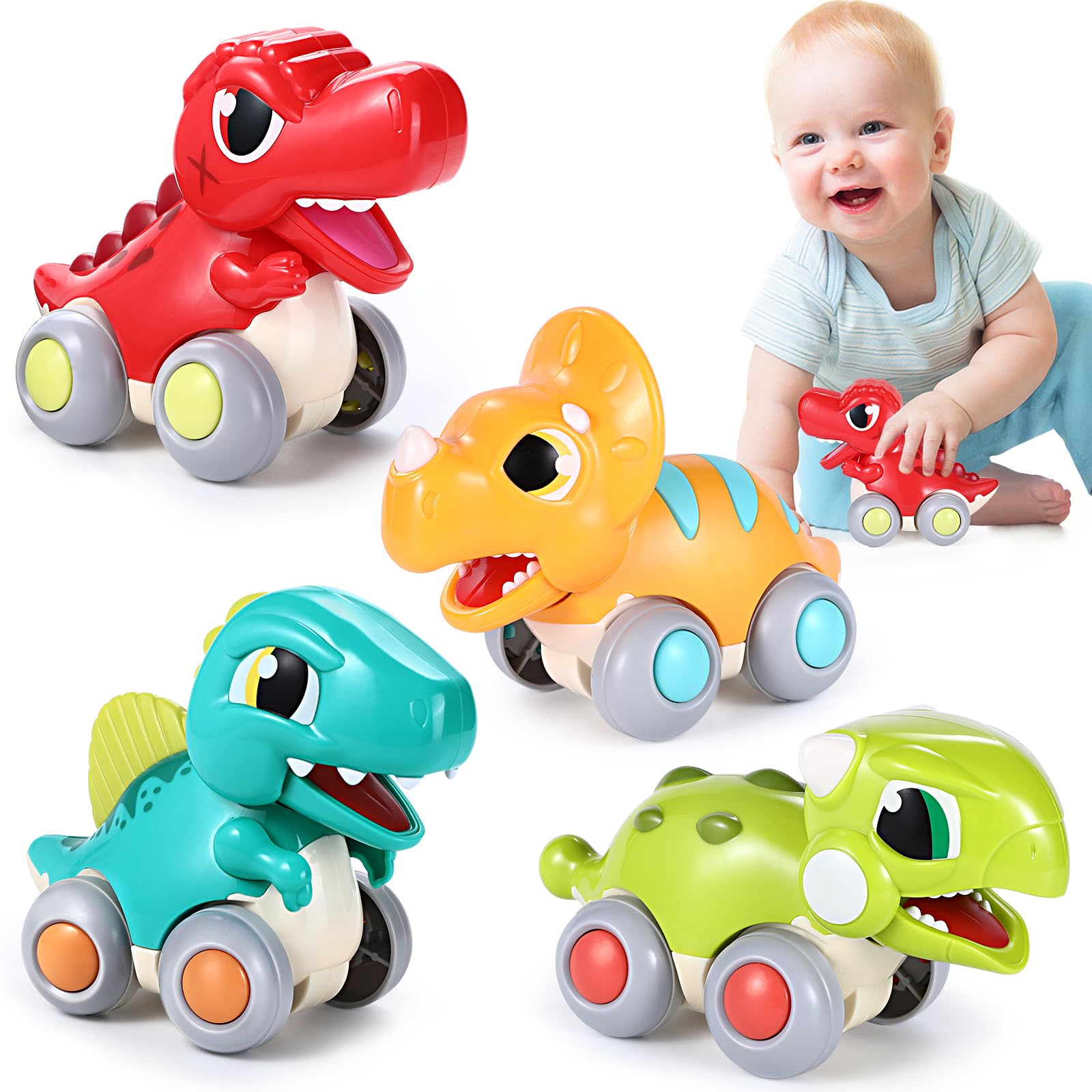 Dinosaur Push and Go Friction Car Toys for Toddlers Age 1-3 | Fun Educational Toys for 1 Year Old Boys | Perfect Birthday Gift for 12-18 Month Olds | Great for Playtime, Learning & Motor Skill Development
