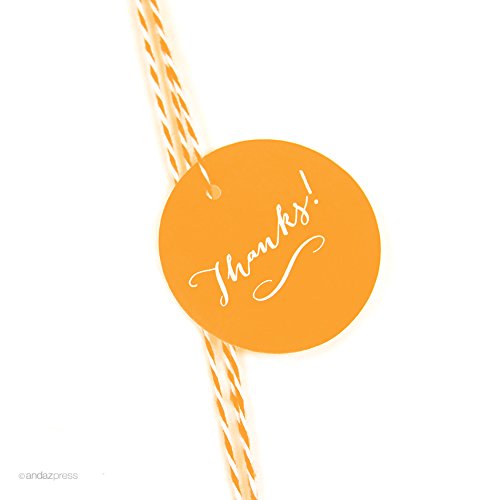 Andaz Press Circle Gift Tags - Whimsical Thank You Tags in Orange (24-Pack) - Perfect for Birthday, Wedding & Holiday Gifts