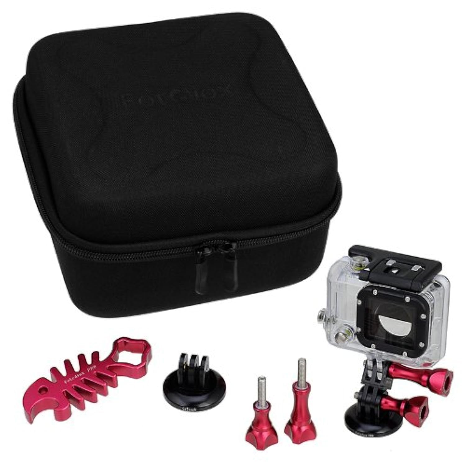 Fotodiox GoTough CamCase Double Red Kit - Durable Carrying Case & Metal Accessories for 2 GoPro Hero Cameras (9-Piece Set) - Perfect for Action Sports, Travel & Outdoor Adventures