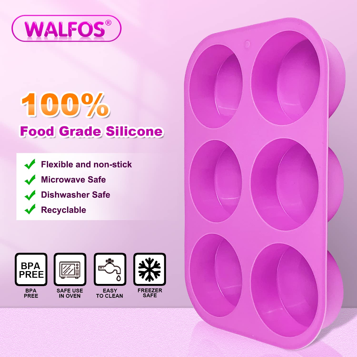 Walfos Round Silicone Soap Molds - BPA Free Non-Stick Circular Soap & Candle Molds (Set of 2, Purple) - Perfect for DIY Soap Making, Candles, Cookies, Oreos, Candy, Pudding & Jello - Great for Home Crafts, Gifts & Party Treats