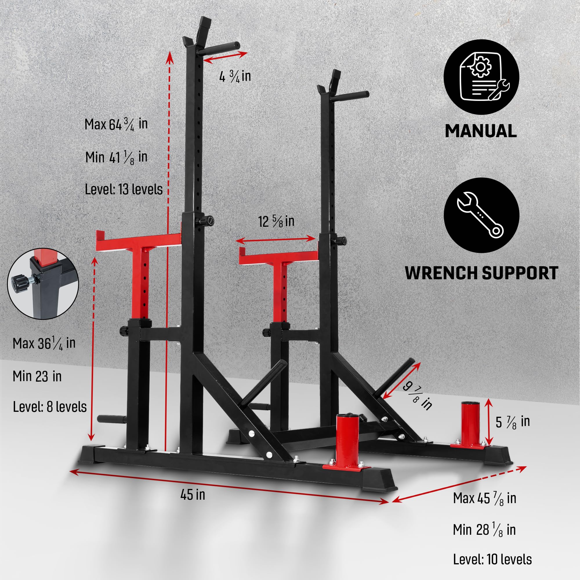 Yes4All Adjustable Squat Rack for Home Gym - 600LBS Capacity Barbell Stand with Weight Plate Storage, Multi-Function Power Rack for Bench Press, Weight Lifting & Dip Bar Workouts - Perfect for Garage Gym & Strength Training