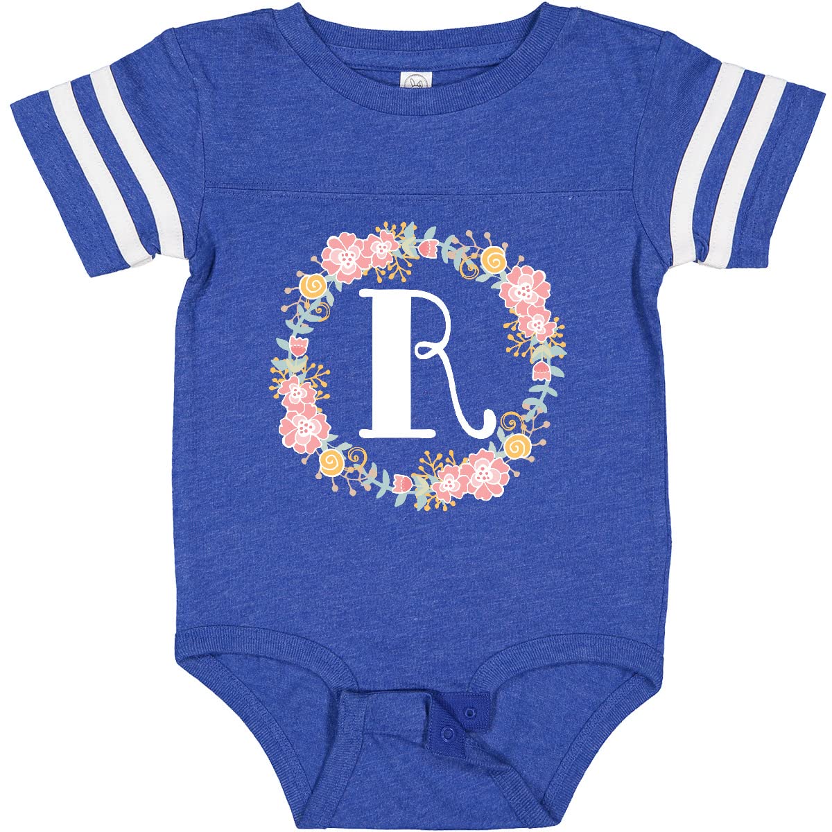Inktastic Monogram Letter R Rose Floral Wreath Baby Bodysuit - Soft Cotton Infant Onesie for Newborns, Baby Showers & Photo Shoots