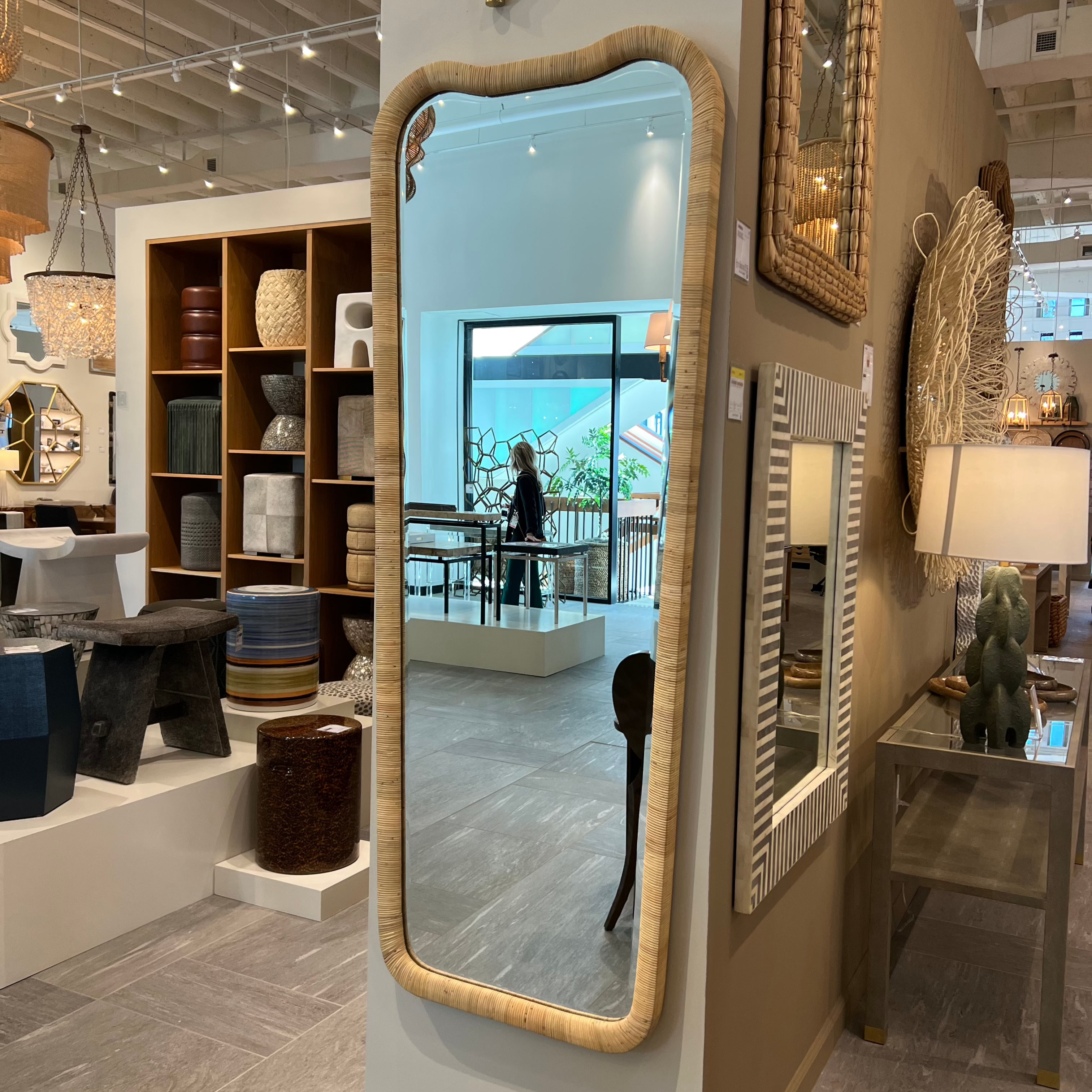 Anela Full Length Floor Mirror with Natural Rattan Frame - Elegant Freestanding Mirror for Bedroom, Living Room, or Entryway Decor