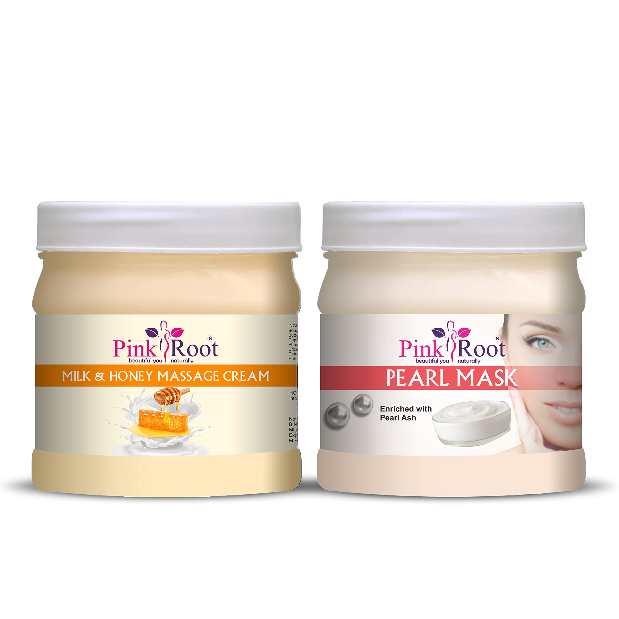 Pink Root Milk & Honey Massage Cream 500ml with Pearl Mask - Hydrating & Nourishing Skincare Set for Body & Face - Perfect for Spa, Relaxation & Self-Care Routines
