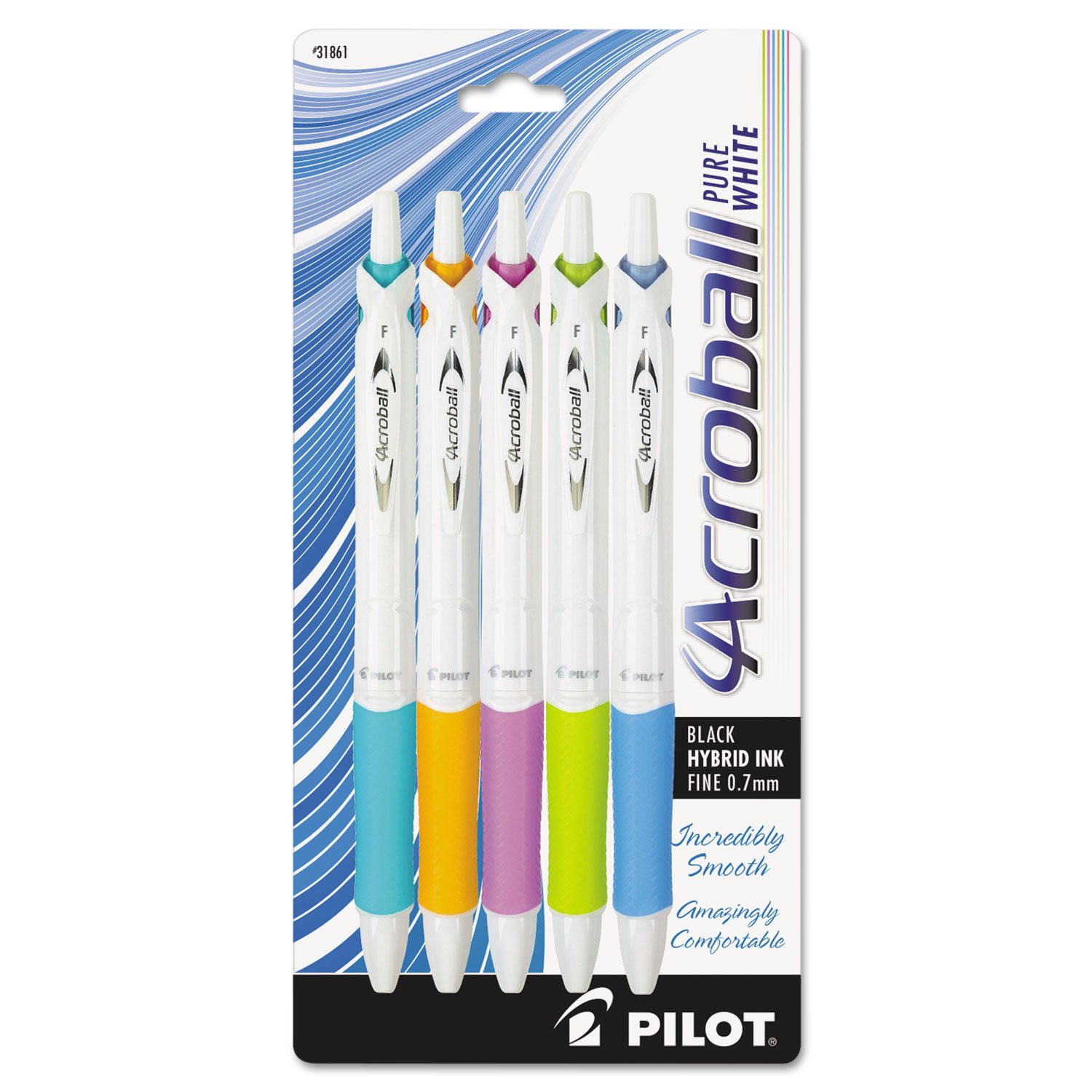 Pilot 31861 Acroball Retractable Ballpoint Pens - 0.7mm Fine Point, 5-Pack, White/Black Barrel with Black Ink - Perfect for Office, School & Everyday Writing Tasks