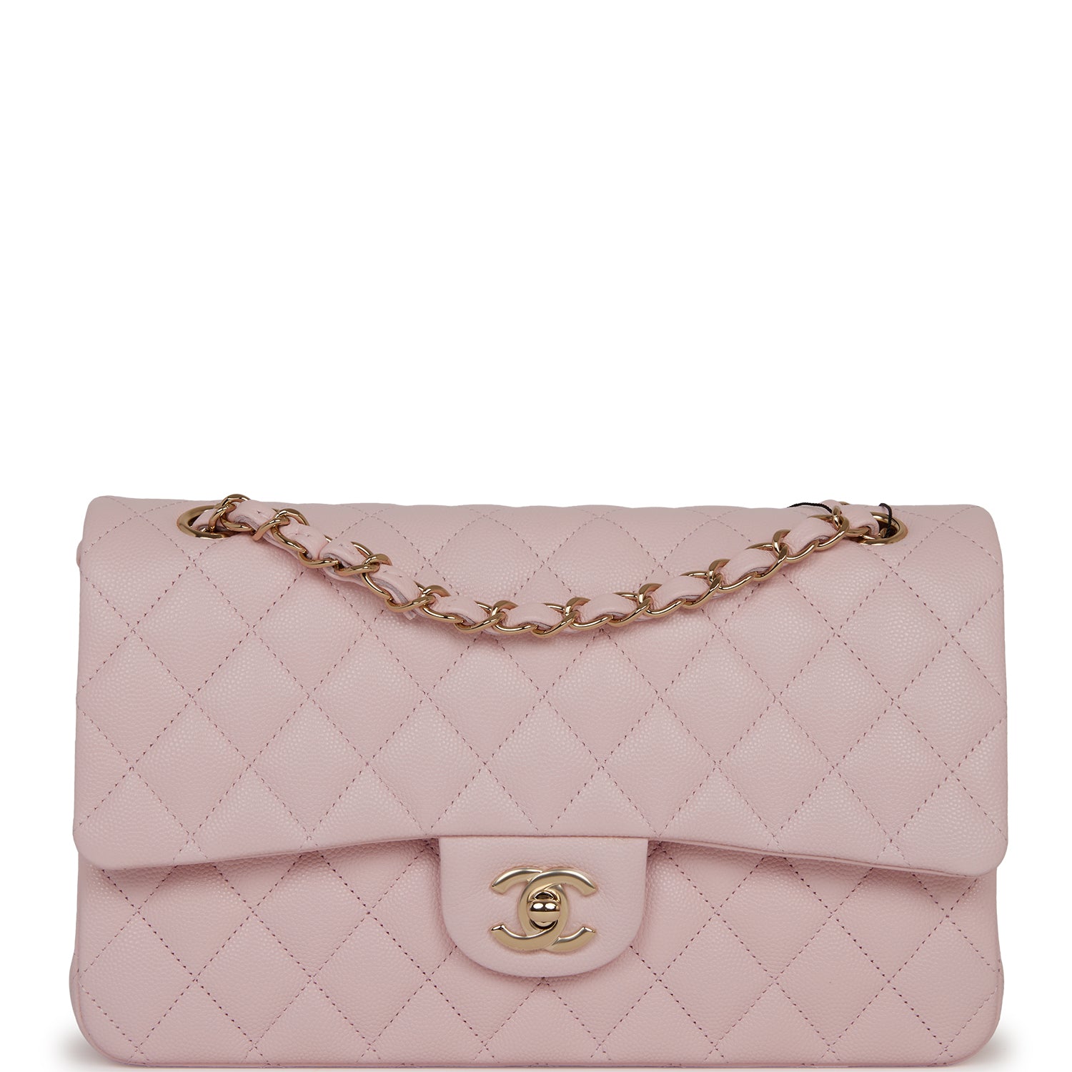 Chanel Medium Classic Double Flap Bag in Light Pink Caviar Leather with Light Gold Hardware - Luxury Handbag for Women, Perfect for Parties, Weddings & Everyday Elegance