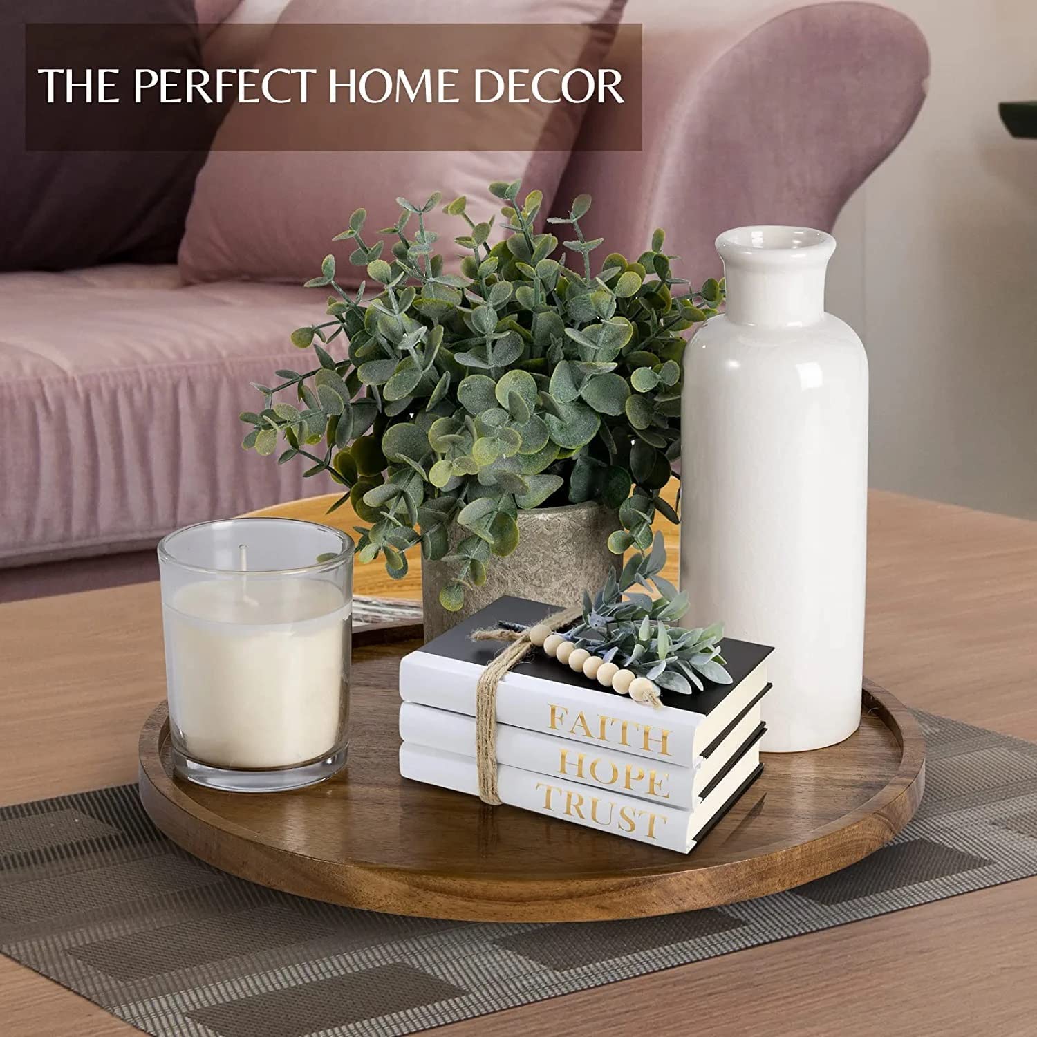 Premium Solid Wood Round Serving Tray - Handcrafted Wooden Platter for Tea, Coffee & Breakfast | Elegant Home Decor for Dining Table, Kitchen & Living Room | Perfect for Entertaining, Brunch & Gift Giving