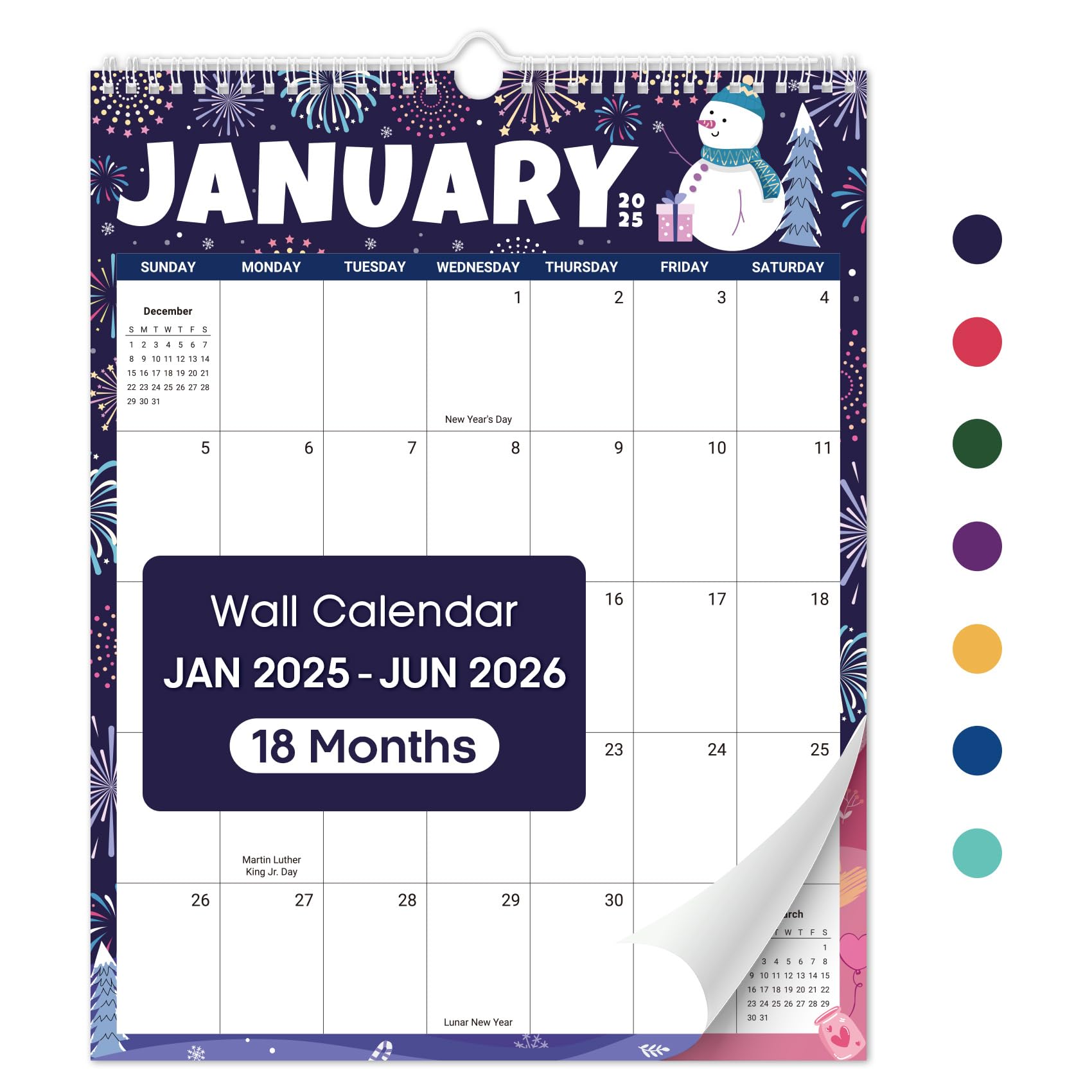 2025-2026 18 Month Wall Calendar | January 2025 to June 2026 Large Monthly Planner (14.7