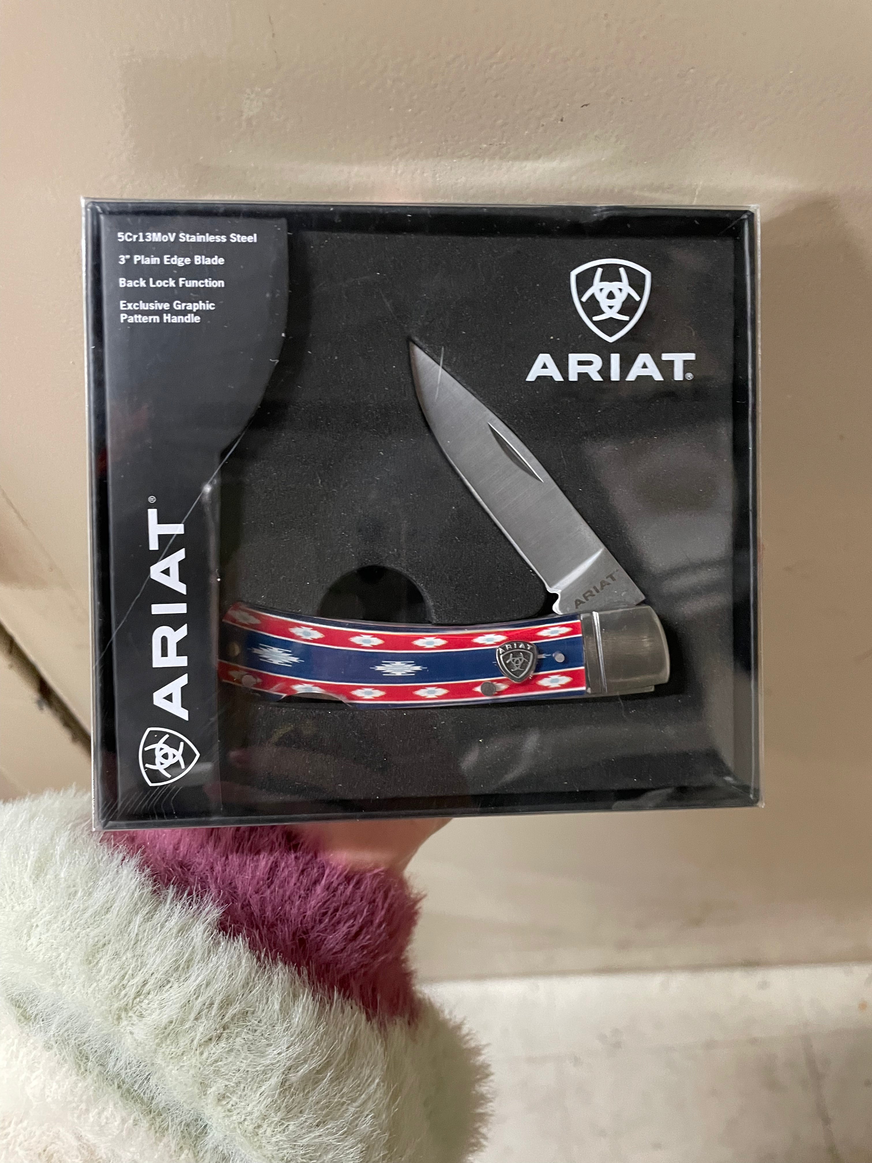 Ariat Blue Aztec Folding Pocket Knife - Compact, Durable & Sharp for Camping, Hiking & Everyday Carry (EDC)