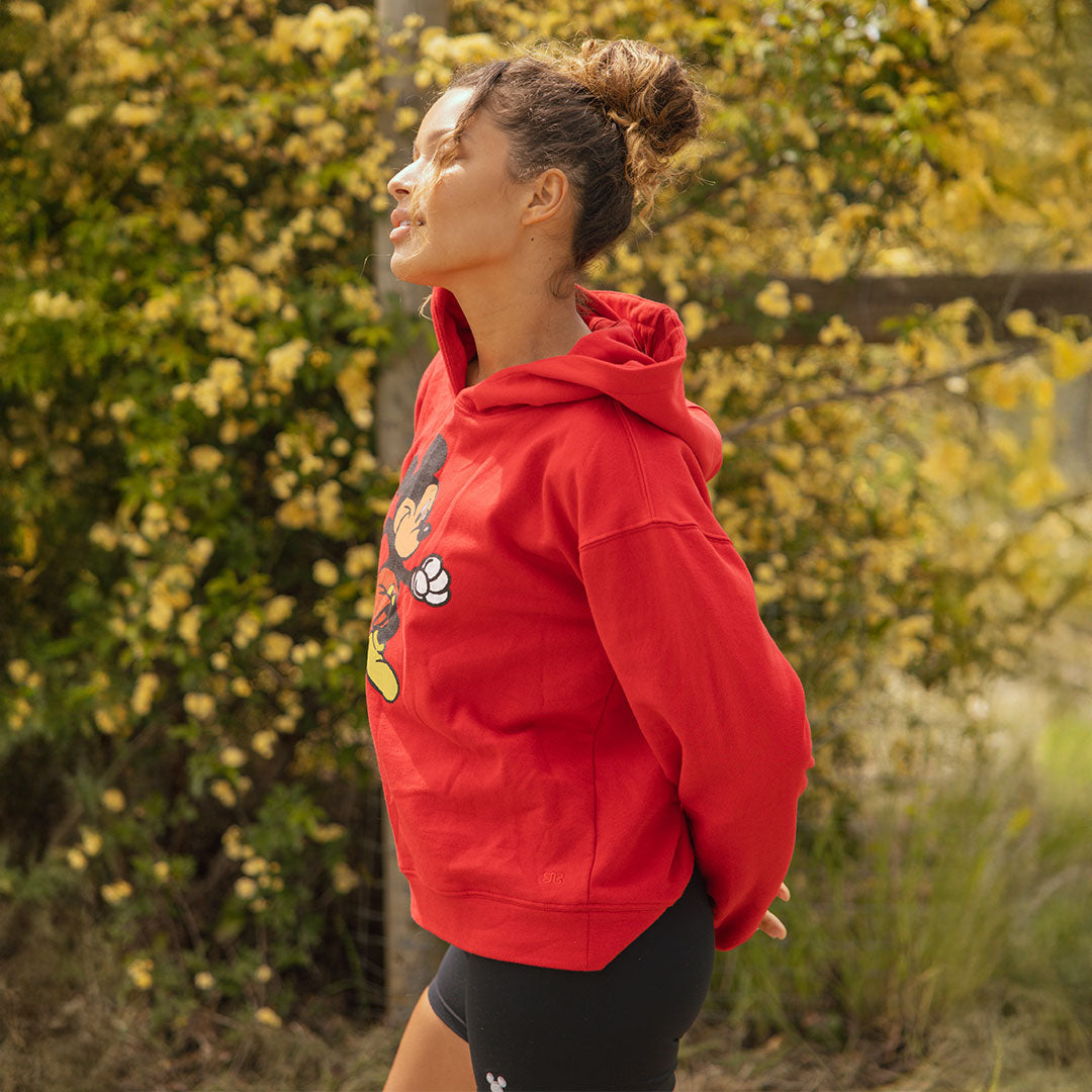 Disney Mickey Mouse Boyfriend Hoodie - Red Sweatshirt for Women | Cozy Pullover for Casual Wear & Lounge