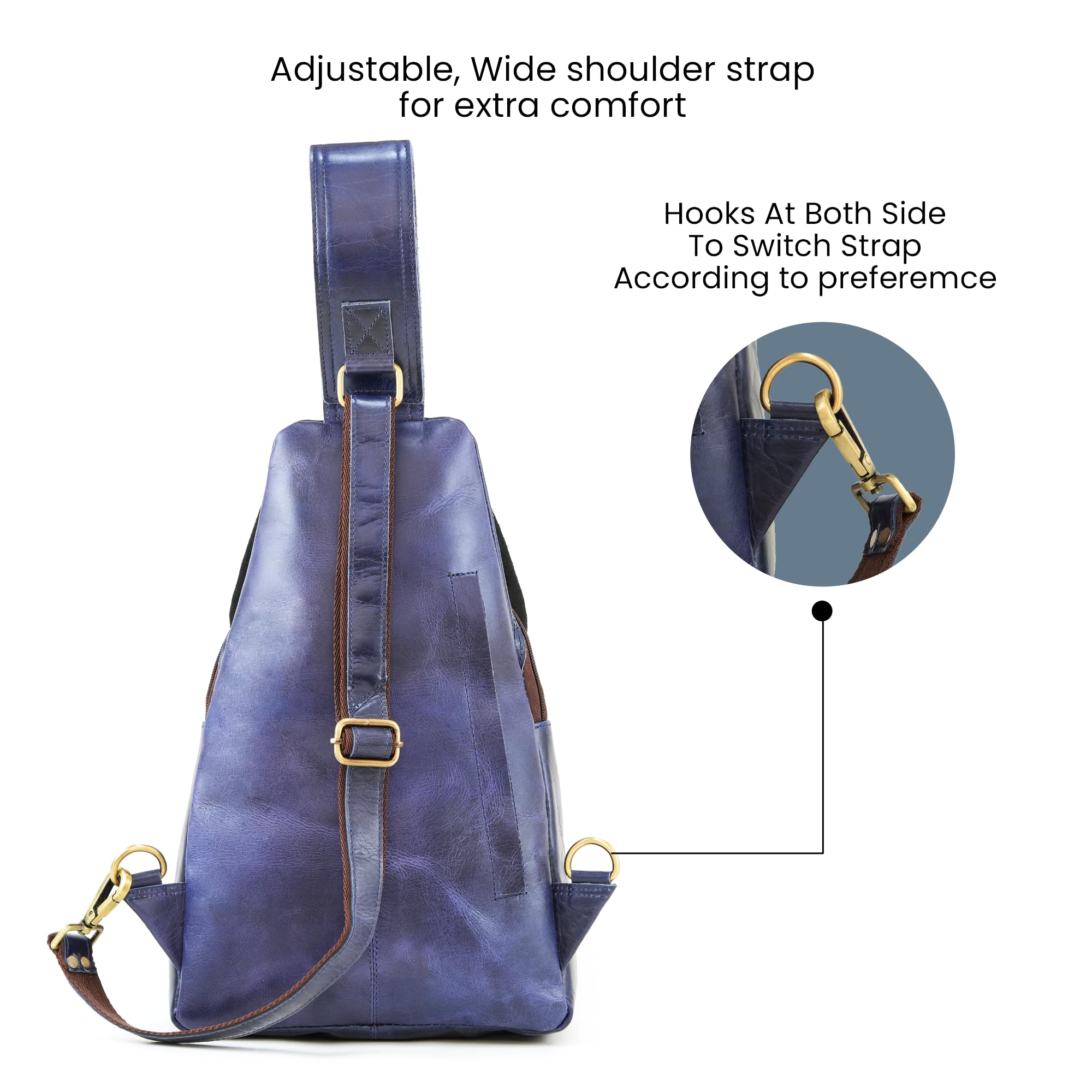 Genuine Leather Crossbody Backpack for Men - Handmade Sling Bag with Adjustable Strap, Perfect for Travel, Hiking & Daily Use (Daypack, Chest Shoulder Purse)
