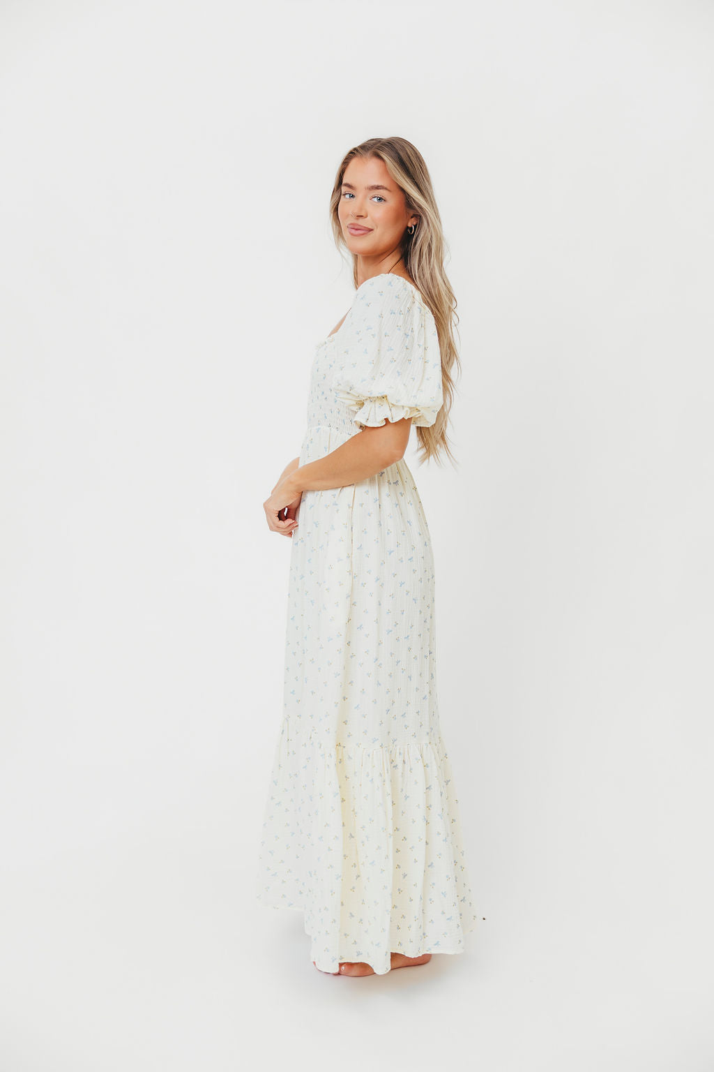Livvy 100% Cotton Maxi Dress - Petite Blue Floral Print, Women's Summer Casual Dress for Beach, Vacation & Outdoor Activities