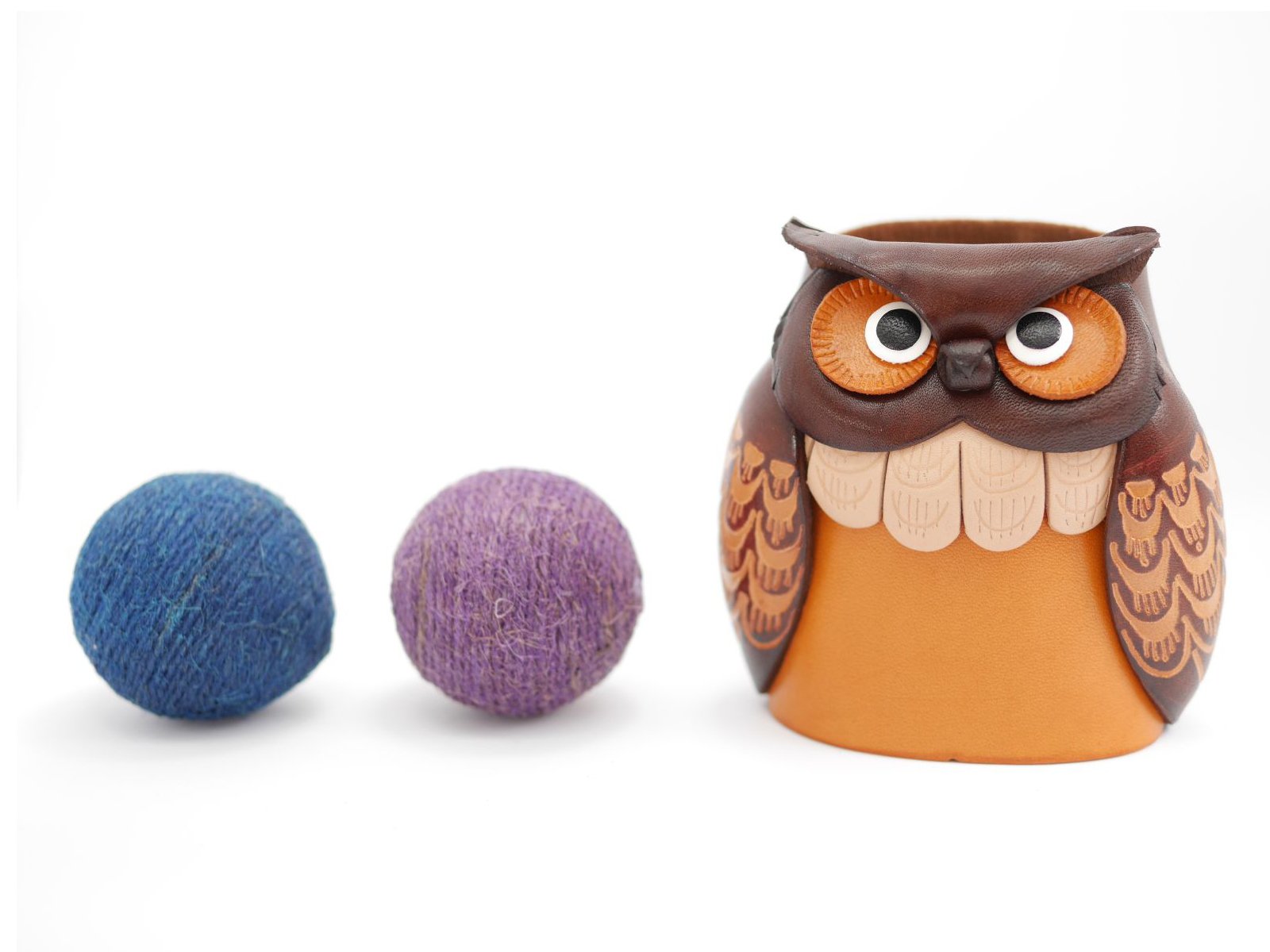 VANCA Handmade Owl Genuine Leather Eyeglasses Holder & Stand - Japanese Crafted Animal Glasses Organizer for Desk, Nightstand & Travel Accessories