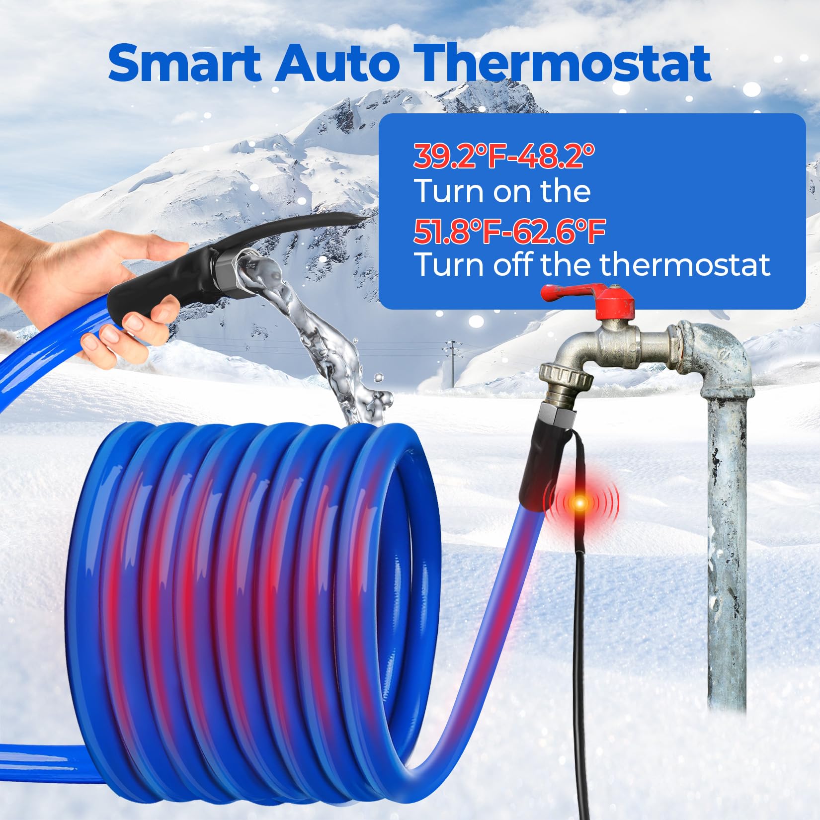 30FT Heated RV Water Hose -45℉ Freeze Proof, Upgraded 4.0 Drinking Safe Garden Hose with Anti-Freeze Technology | Perfect for Winter Camping, RV Travel & Outdoor Watering
