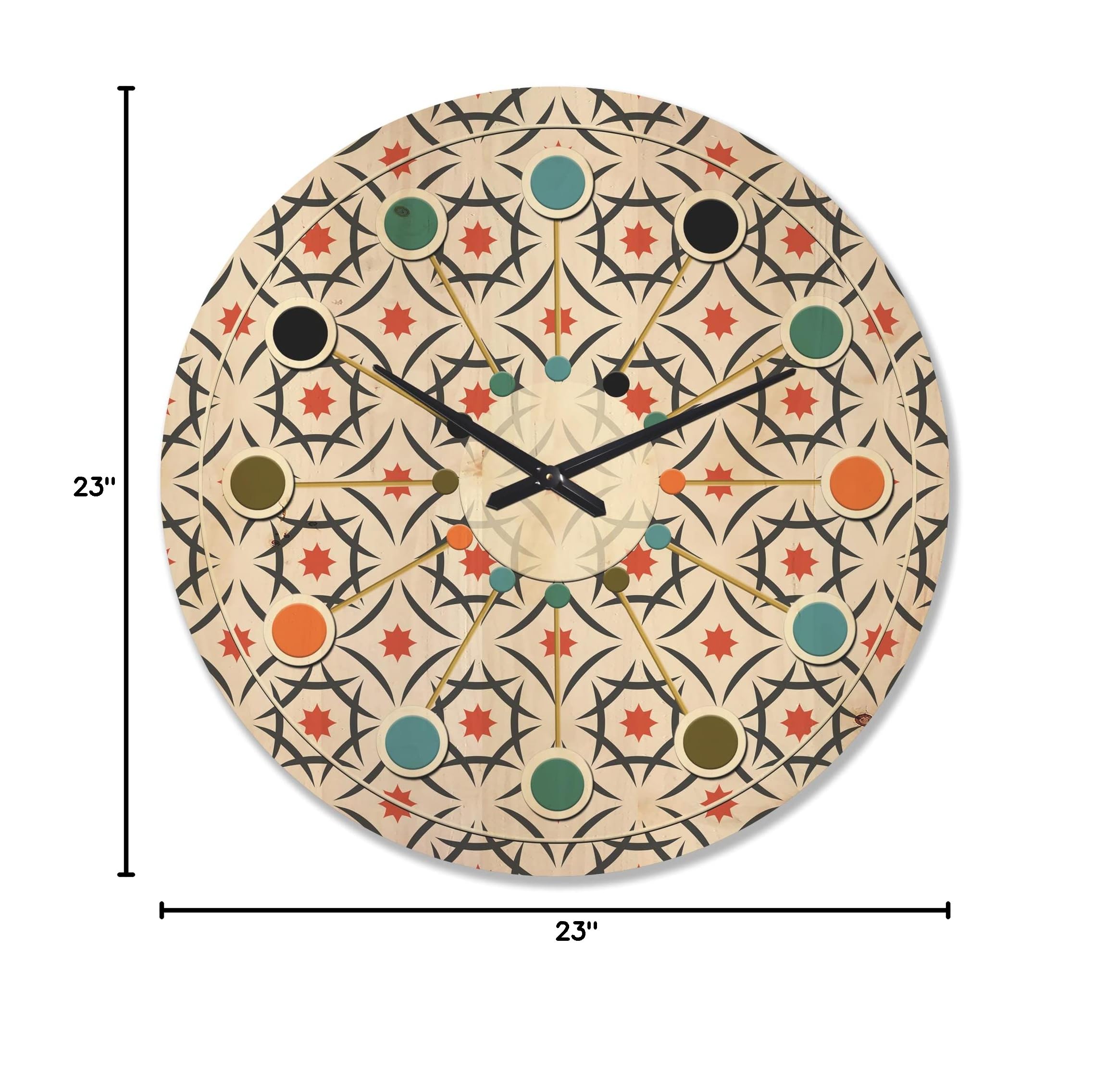 Abstract Retro Design Pattern V Mid-Century Modern Large Wood Wall Clock - Oversized Decorative Wooden Clock for Living Room, Bedroom & Office Décor