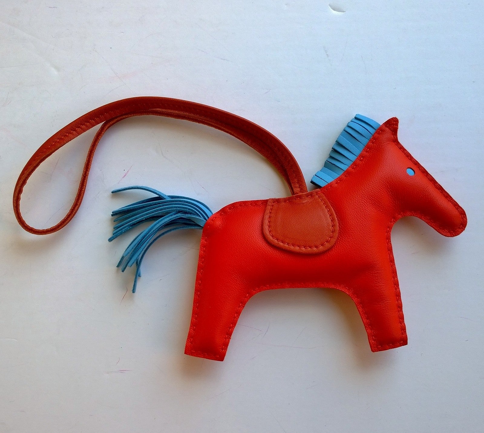Hermès Rodeo MM Horse Bag Charm in Capucine, Celeste & Cornaline - Luxury Leather Keychain for Handbags, Wallets & Accessories - Perfect Gift for Fashion Lovers