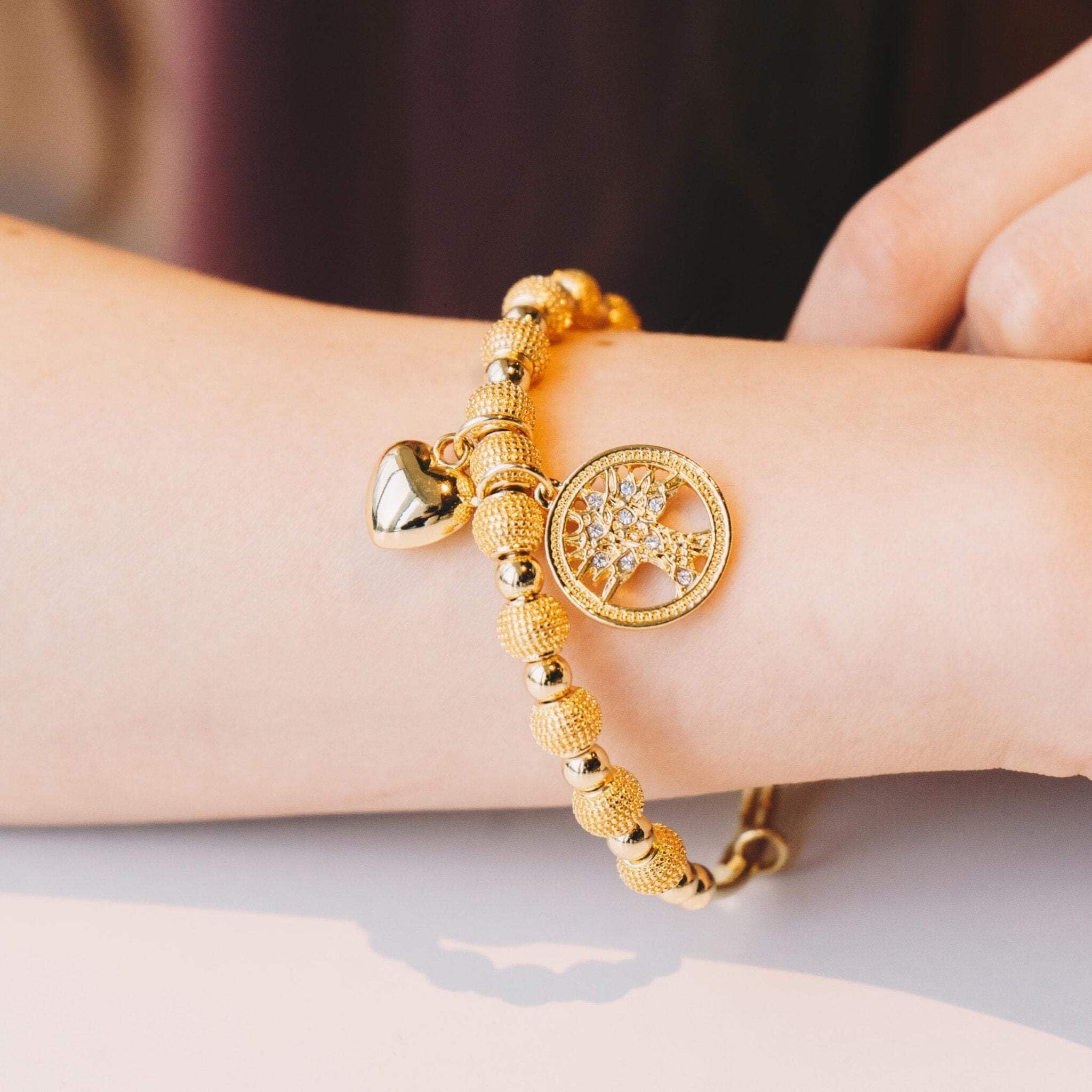 Gold Plated Tree of Life Bangle with Zircondia® Crystals - Elegant Jewelry Gift for Women