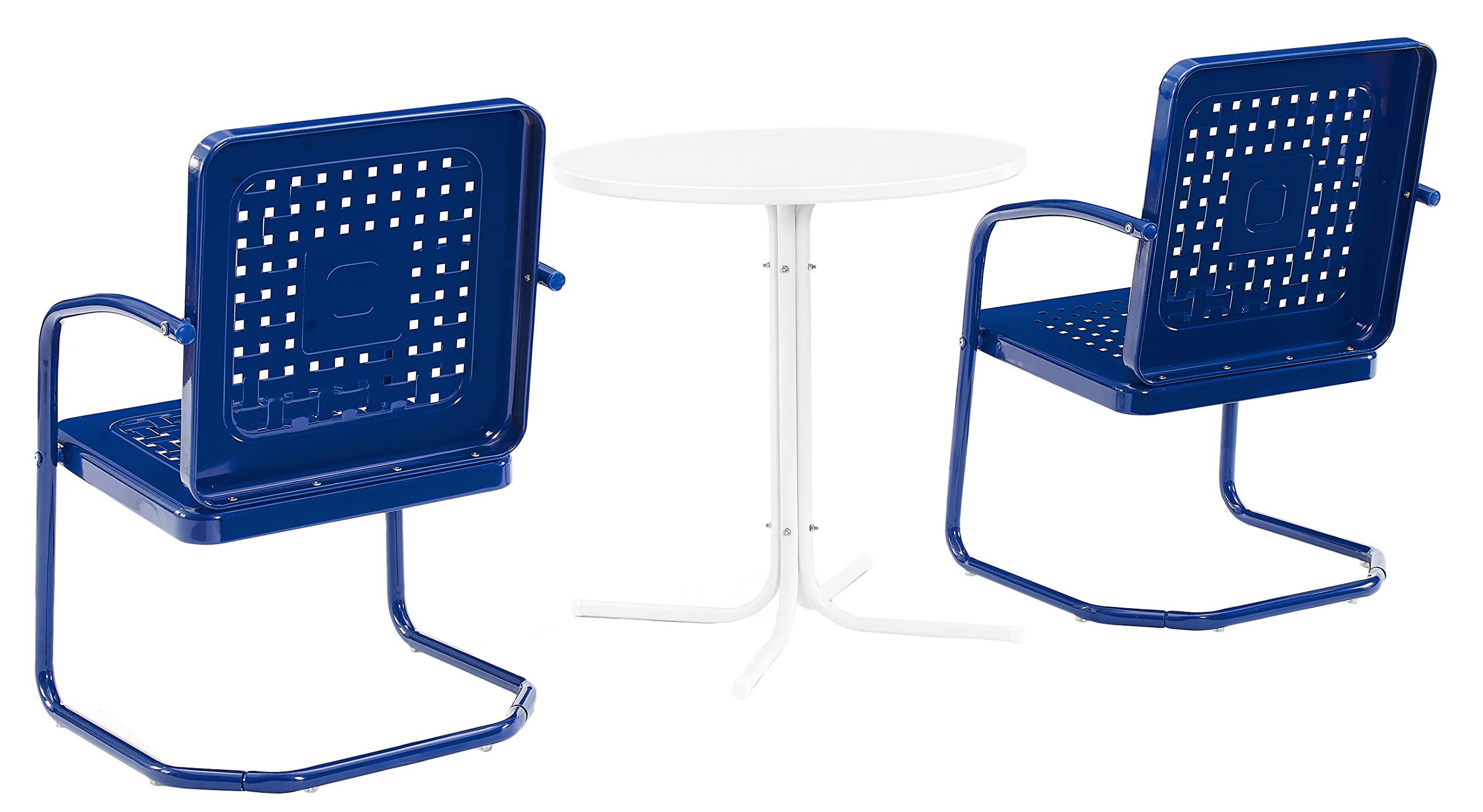 Crosley Furniture Bates 3-Piece Outdoor Bistro Set - Retro Metal Patio Table and Chairs for Dining, Porch, Garden, Backyard - Navy Gloss Finish - Perfect for Small Spaces, Balcony Decor & Outdoor Entertaining