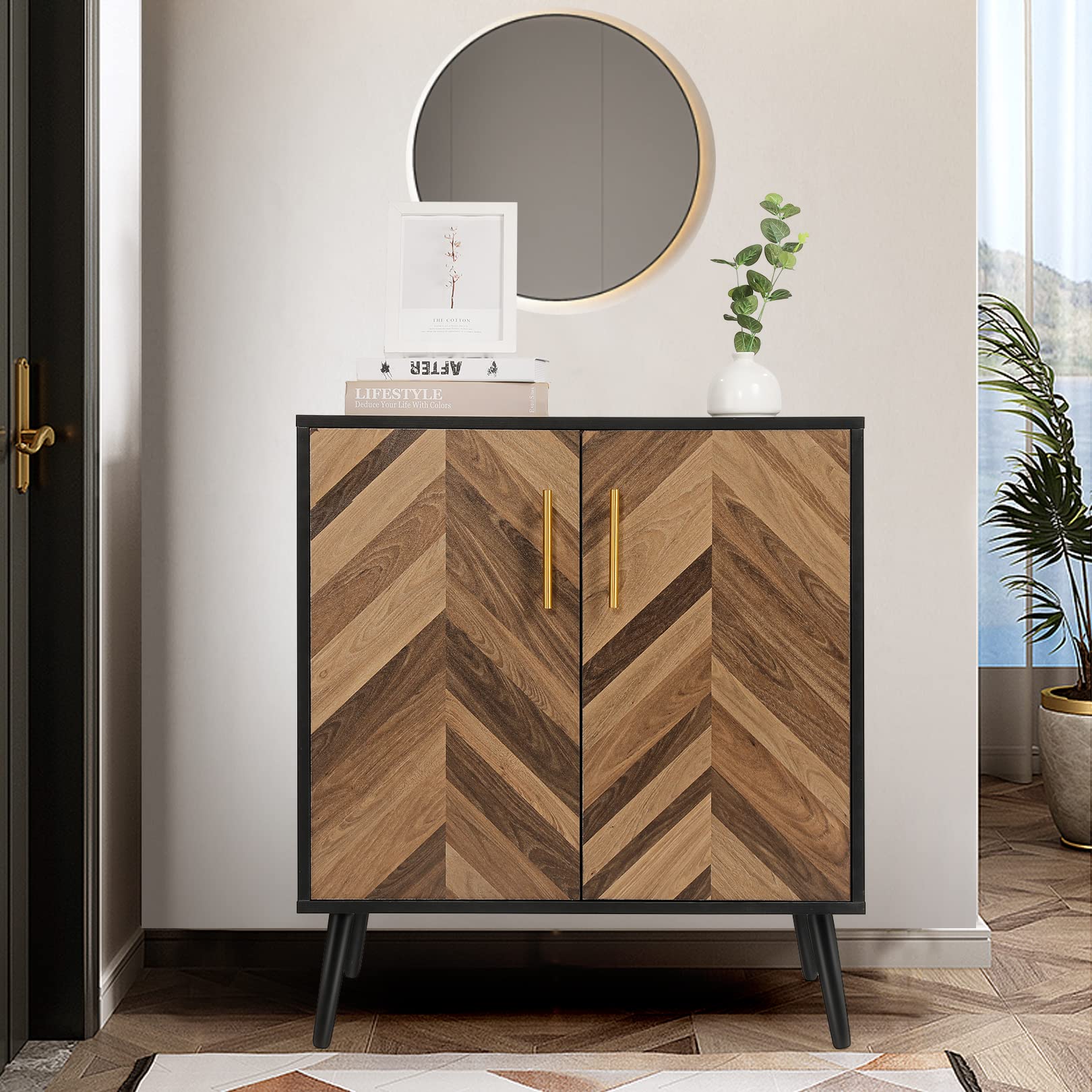 Likein Black Storage Cabinet with 2 Doors - Modern Sideboard Buffet Cabinet with Adjustable Shelves for Living Room, Bedroom, Office | Perfect for Entryway Organization & Home Decor Storage