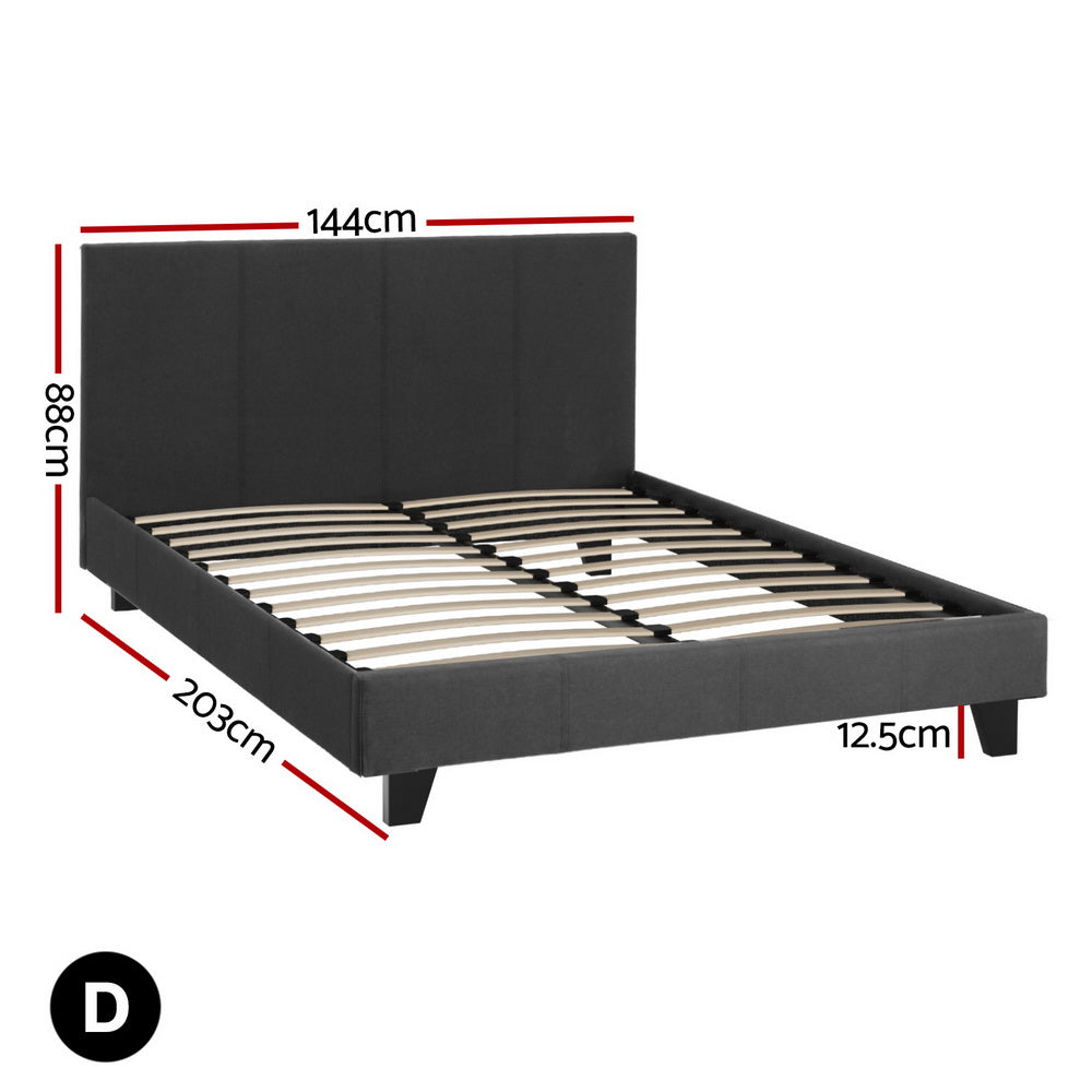 Coogee Grey Double Bed Frame with Sturdy Metal Slats - Perfect for Modern Bedrooms, Guest Rooms & Small Spaces